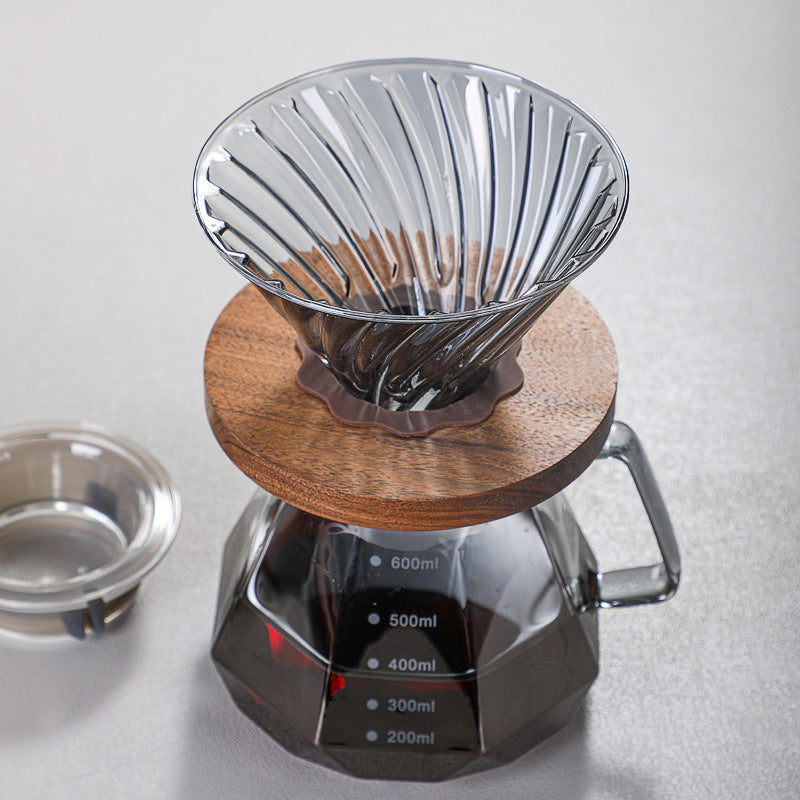 Premium V60 Coffee Dripper Set with Walnut Wood Stand & Glass Carafe - Perfect for Pour Over Brewing at Home, Office or Gifts for Coffee Lovers