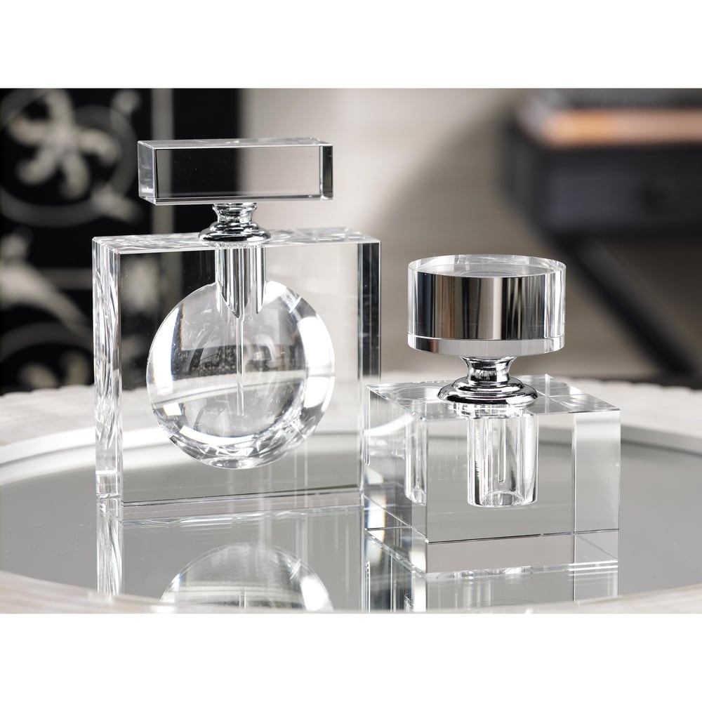 Amari 4.25 Inch Tall Glass Perfume Bottle - Elegant Cube Shaped Design for Essential Oils & Fragrances - Perfect for Home Decor, Bathroom Storage & Gift Giving
