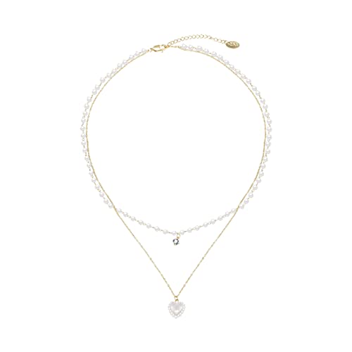 Butterfly Pearl Two Layer Necklace for Women - Elegant Heart Pendant Silver Necklace for Mom, Wife, Girlfriend - Perfect Birthday, Anniversary, Valentine's Day Gift - Ideal for Date Nights, Weddings, and Special Occasions