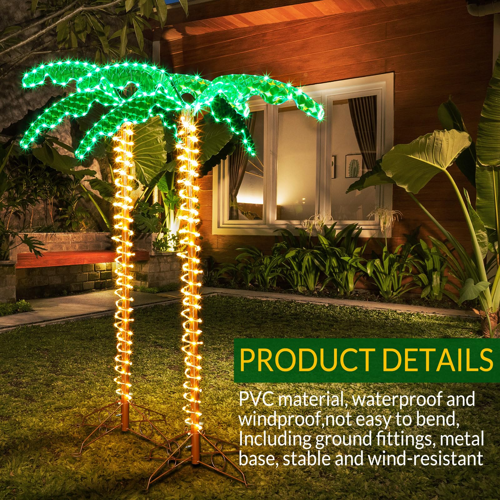Fabbay 2 Pack 5ft LED Lighted Artificial Palm Tree - Outdoor Indoor Tropical Decor for Patio, Yard, Pool, Party, Hawaiian Bar & Christmas (Perfect for Backyard, Garden, Wedding, Luau, Beach Theme Events)