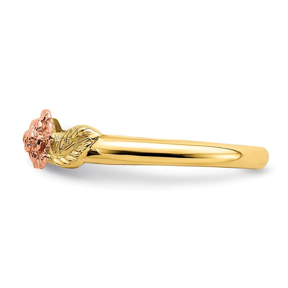14K Yellow Gold Two-Tone Diamond-Cut Leaf Flower Ring Band - Elegant Wedding, Engagement & Anniversary Jewelry Gift for Women