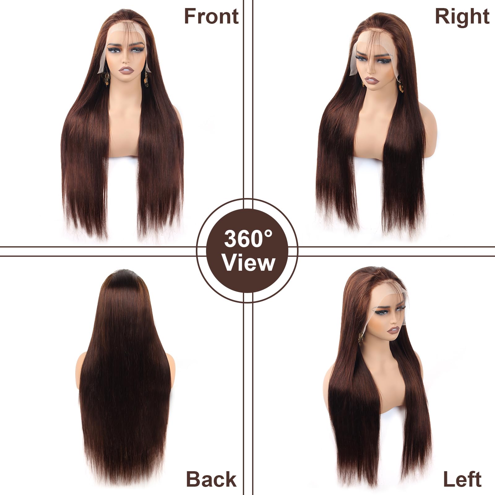 200 Density Chocolate Brown Lace Front Wig Human Hair 30 Inch Straight 13x4 HD Transparent Full Frontal Wigs - Pre Plucked with Baby Hair 4# Brown - Perfect for Cosplay, Daily Wear & Special Occasions