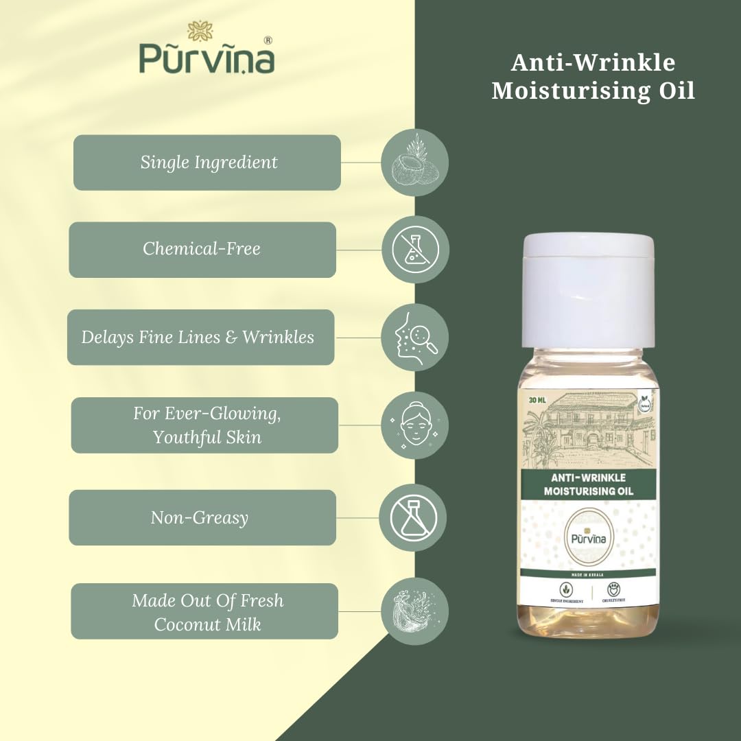 Purvina Anti Wrinkle Face Oil 30ml (Pack of 2) - Coconut Milk Moisturizer for Anti-Aging & Hydration - Natural Skincare for Dry Skin & Night Routine