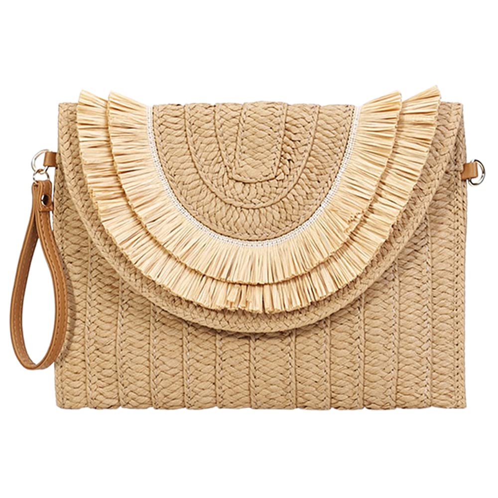 Women's Straw Crossbody Bag - Summer Beach Envelope Purse for Casual Outings, Vacation & Outdoor Activities | Lightweight Boho Shoulder Bag