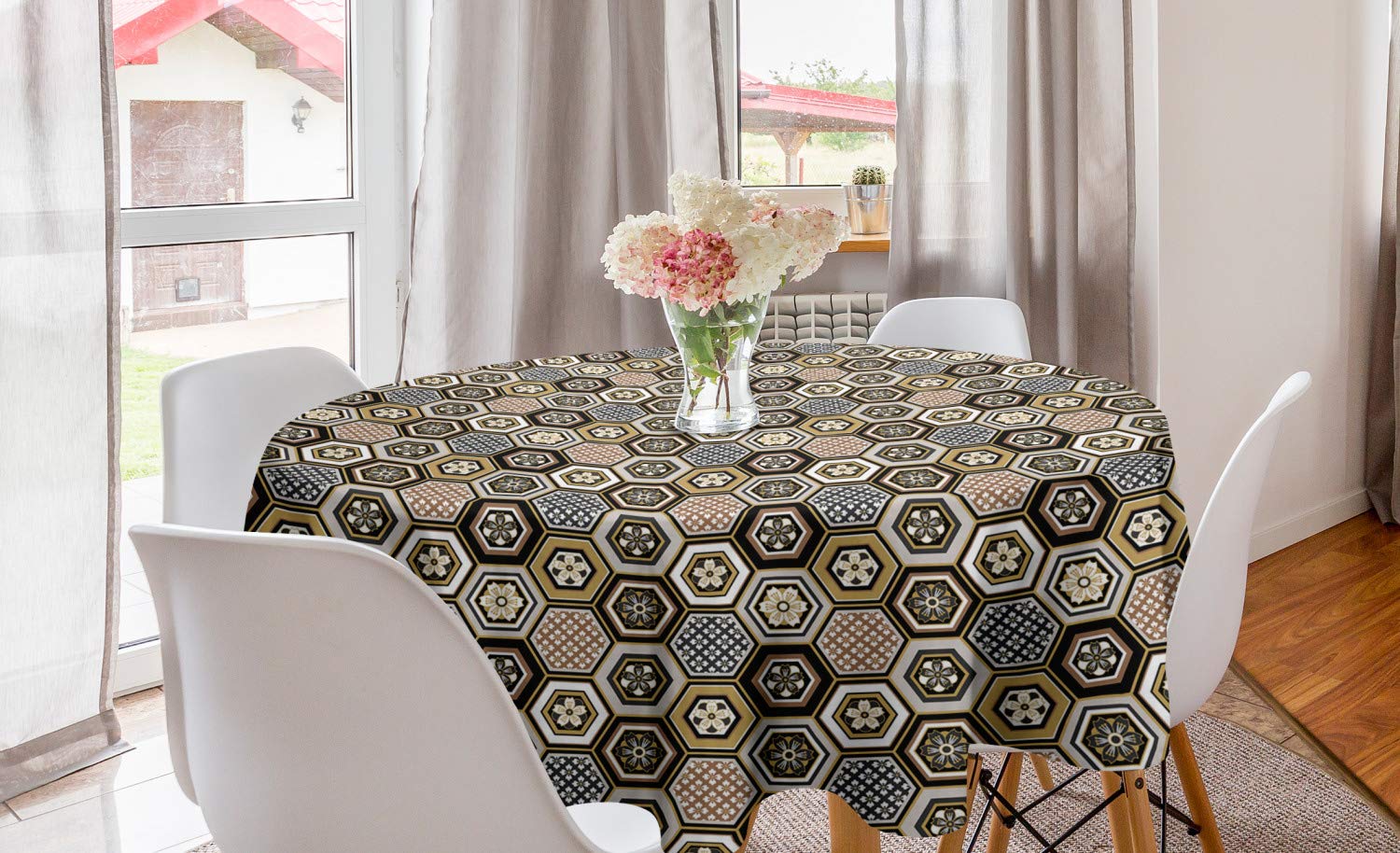 Ambesonne Floral Round Tablecloth 60