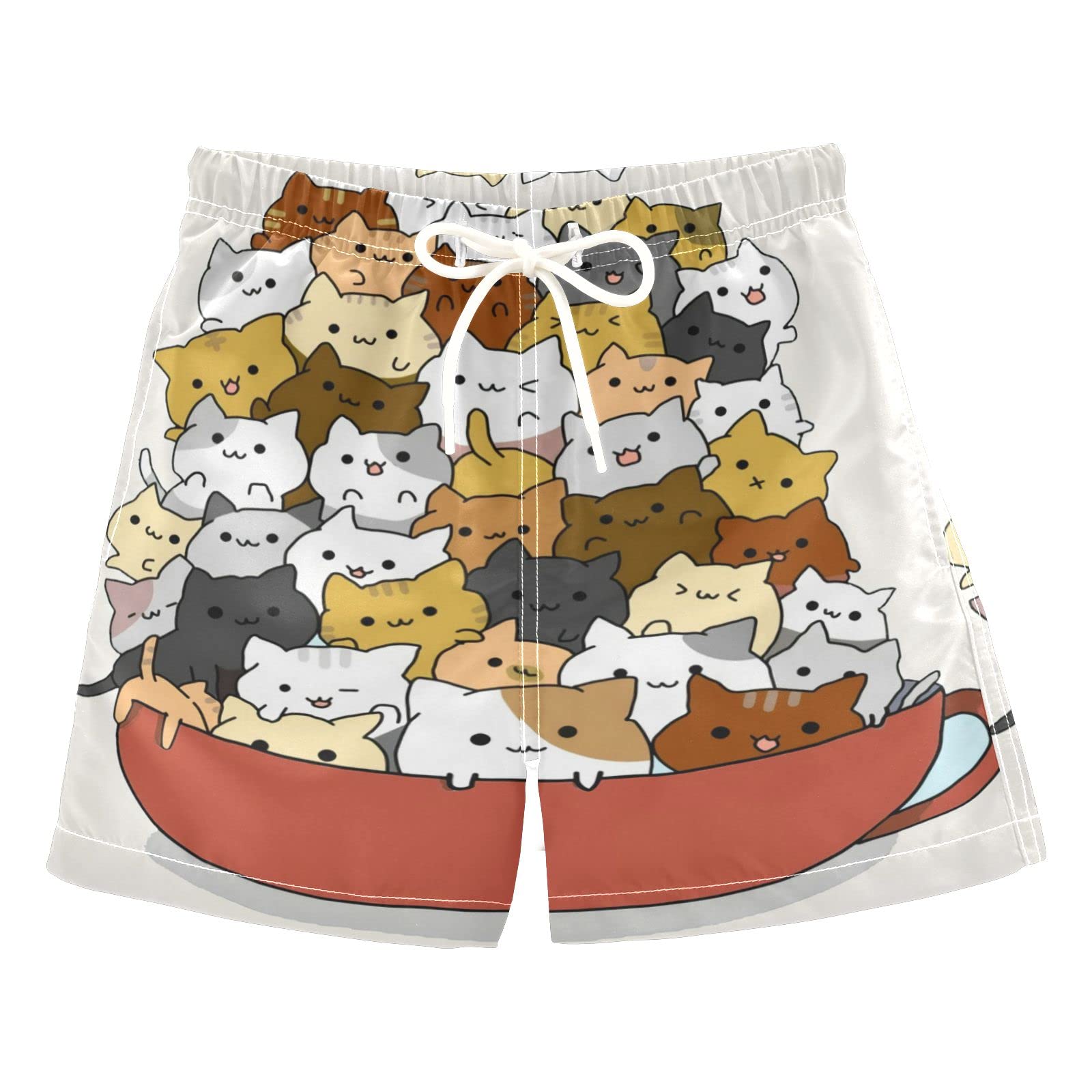 Boys' Adjustable Drawstring Swim Trunks with Pockets - Quick Dry Cat Print Beach Shorts for Toddlers | Perfect for Pool, Beach & Summer Water Activities