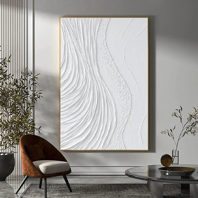 White Minimalist Textured Painting Canvas - Abstract Wall Art Decor for Living Room, Bedroom & Office | Premium Quality #MM023