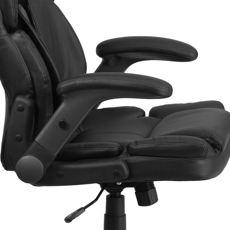 FLASH Hansel Extreme Comfort High Back Black LeatherSoft Executive Swivel Ergonomic Office Chair with Flip Up Arms - Premium Home & Office Seating for Long Work Hours