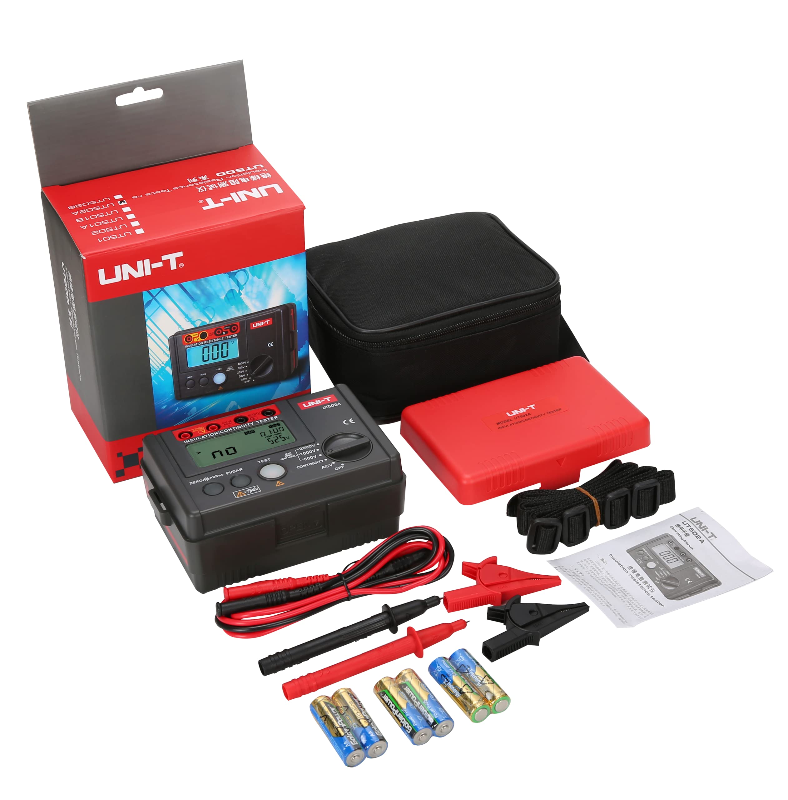 Uni-T UT502A Digital Insulation Resistance Tester - 2000 Count LCD Backlight Display, Earth Resistance & Voltage Meter - Perfect for Electricians, HVAC Technicians & Home Electrical Safety Testing