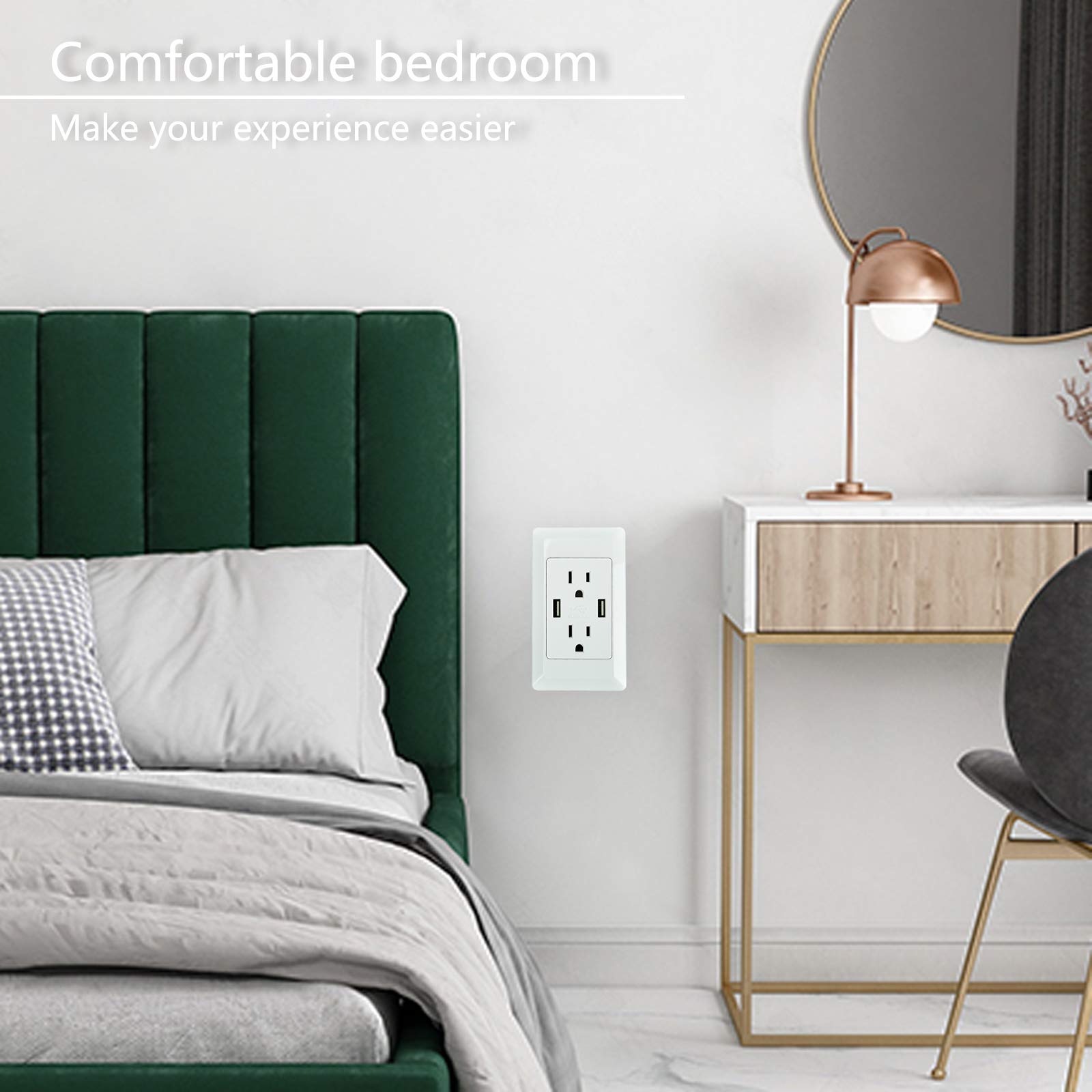 NineLeaf 10-Pack USB Wall Outlet Charger with Dual 2.0A High-Speed Ports & 20A Duplex Receptacle - Smart Chip Technology, ETL Certified - Perfect for Home, Office & Hotel Charging Stations