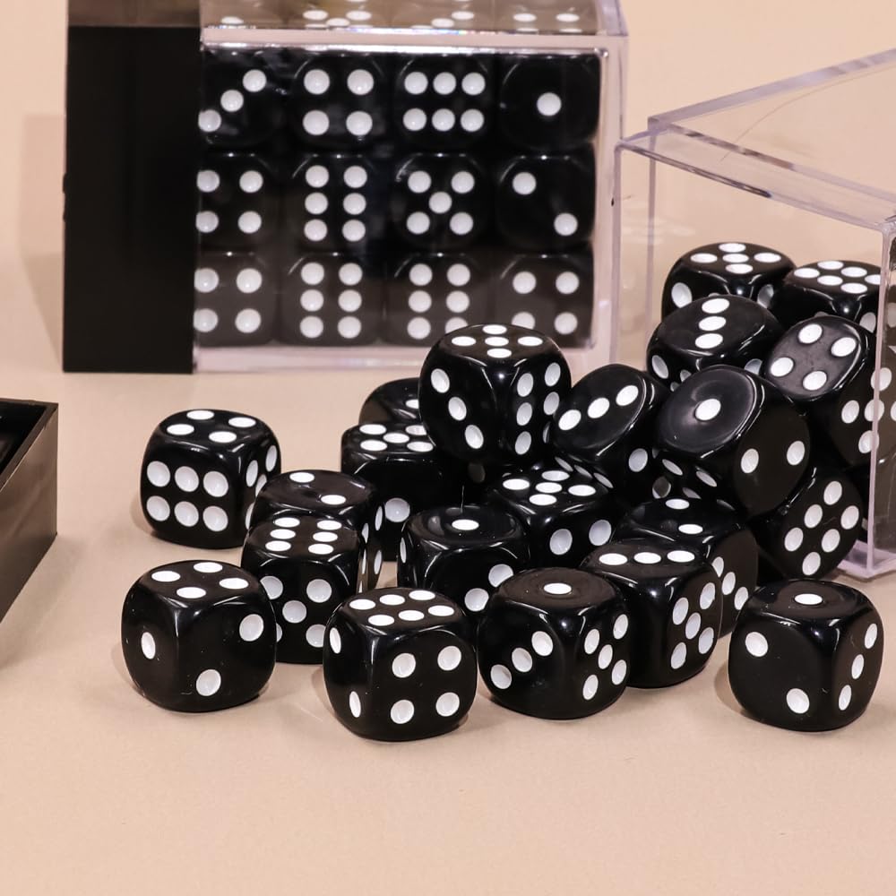36-Pack 12MM 6-Sided Mini Dice Set - Solid Black Game Dice for Tenzi, Bunco, Math Teaching & Board Games - Includes Portable Plastic Storage Box (Black) - Perfect for Casino Nights, Classroom Activities & Family Game Nights