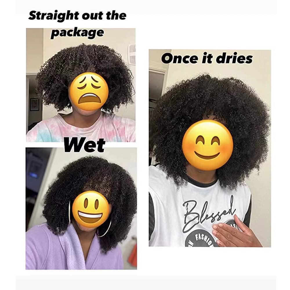 Afro Kinky Curly Human Hair Wig with Bangs - 200% Density Virgin Brazilian Hair Short Curly Wig (20 Inch) - Machine Made Scalp Top for Natural Look | Perfect for Cosplay, Daily Wear & Protective Hairstyles