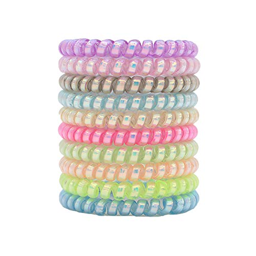 SWINATE Spiral Hair Ties 10PC - Colorful Traceless Elastic Coil Hair Bands for Women & Girls | Matte Phone Cord Style, Waterproof Hair Accessories for Workout, Yoga, Running & Daily Use (Bright Small)