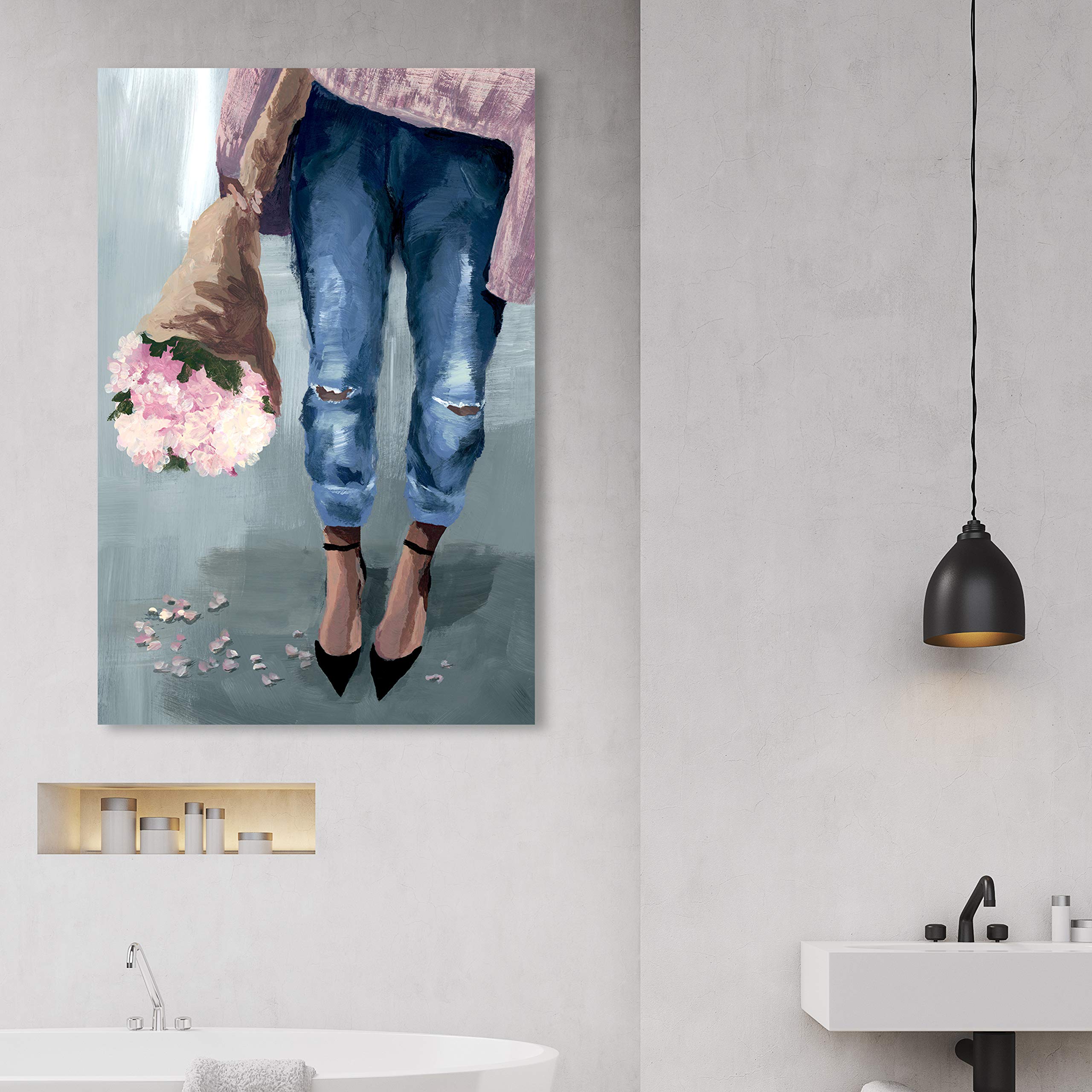 Falling Flowers Floral Wall Art Canvas Print - Pink & Blue Home Decor by Oliver Gal Artist Co. | 30