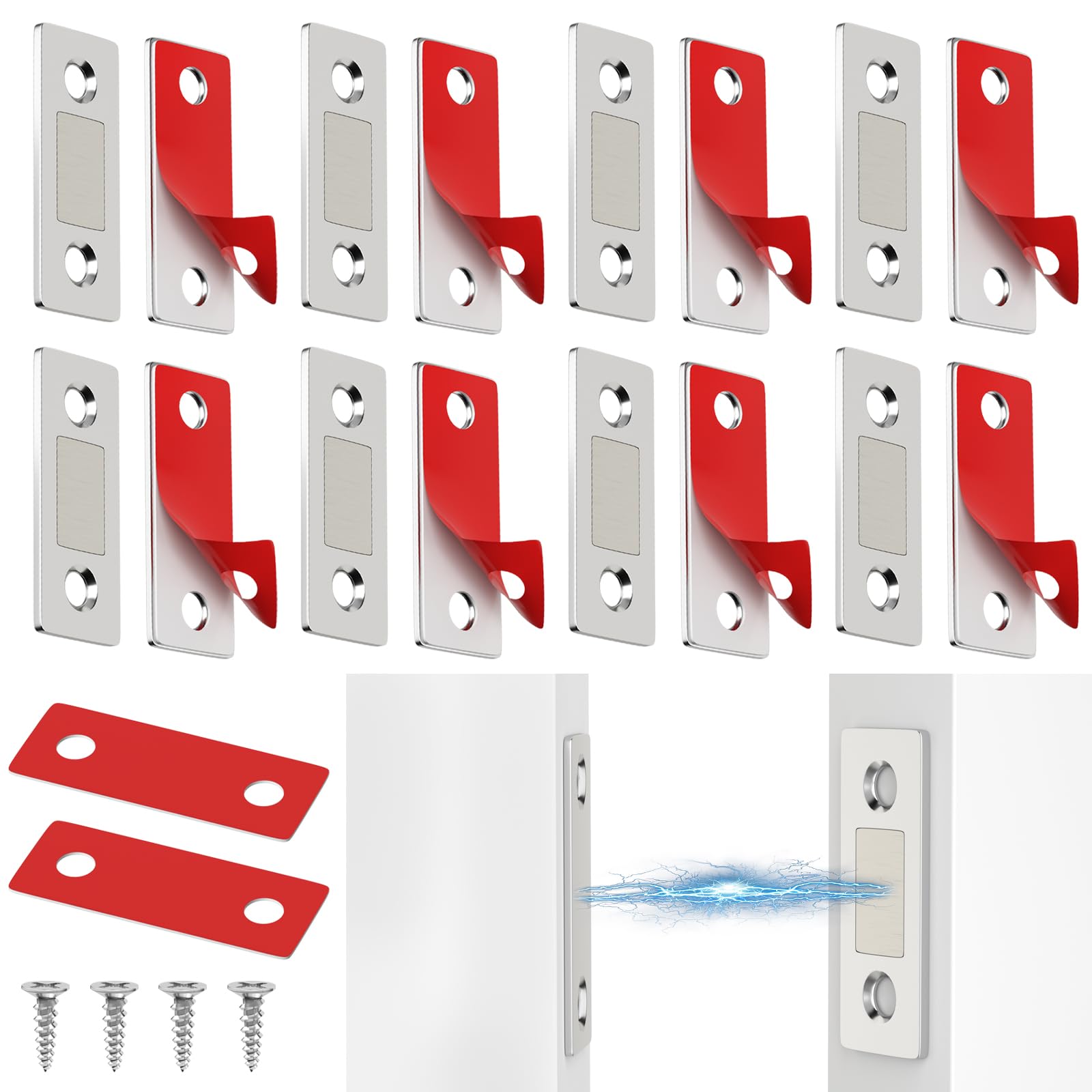 8 Pack Stainless Steel Ultra Thin Magnetic Cabinet Catch - Drawer & Closet Door Latch for Kitchen, Sliding Doors - Strong Magnetic Closure for Secure & Quiet Closing (Ideal for Cabinets, Wardrobes, Furniture)