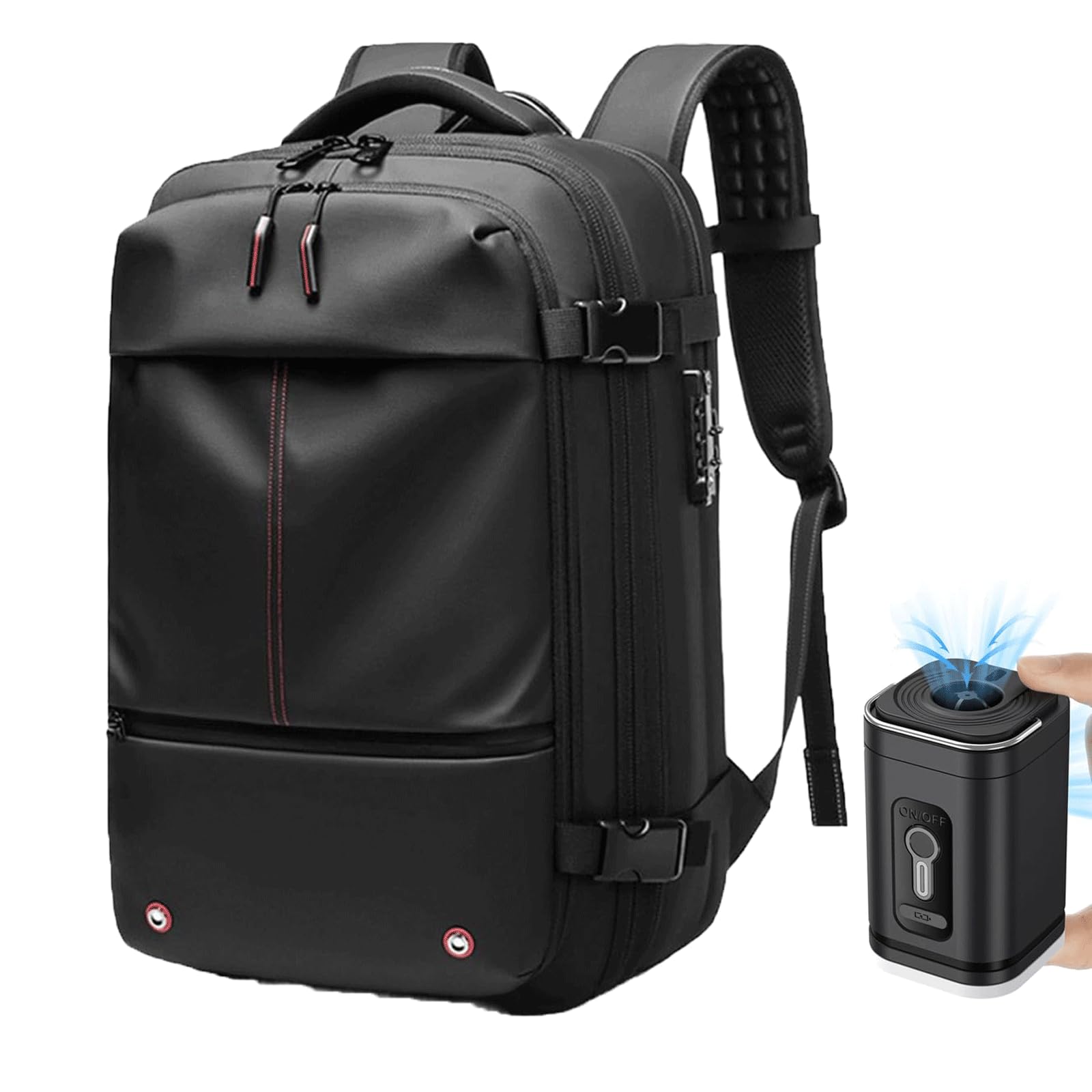 **Ascribei 60L Expandable Vacuum Compression Backpack - Water Resistant, Anti-Theft Travel Hiking Backpack for Outdoor Adventures (Black)**    **Usage Scenarios:** Perfect for travel, hiking, camping, and daily commuting, keeping your belongings secure and compact.