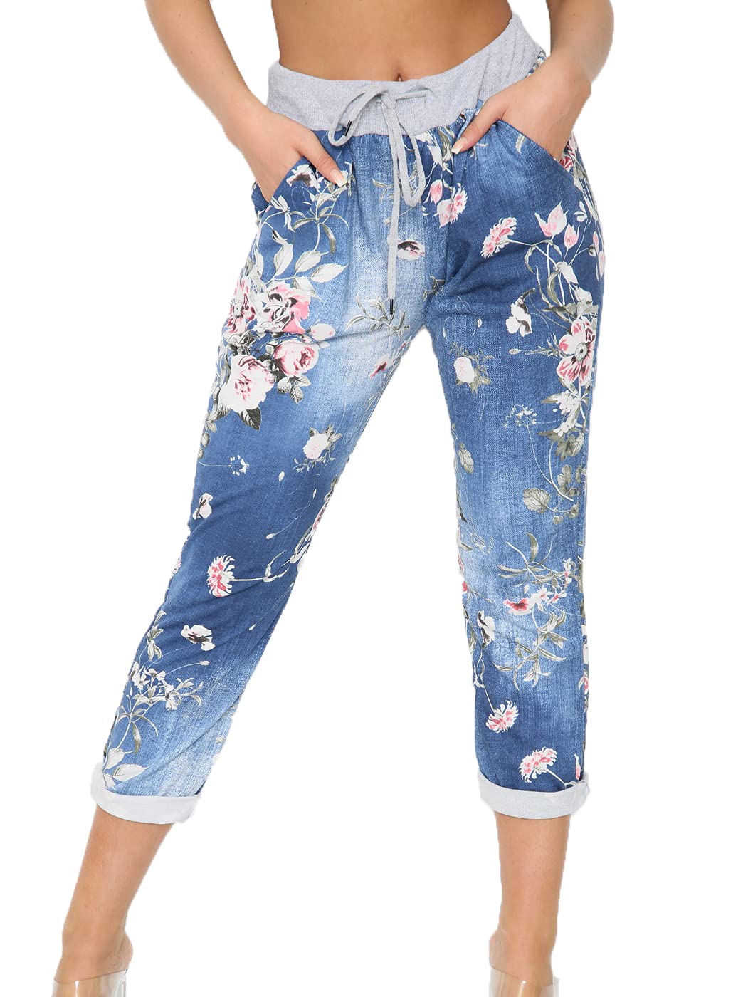 Women's Floral Print Denim Joggers - High Waisted Casual Sweatpants for Summer & Gym | Plus Size 6-20 | Perfect for Yoga, Running Errands & Lounge Wear