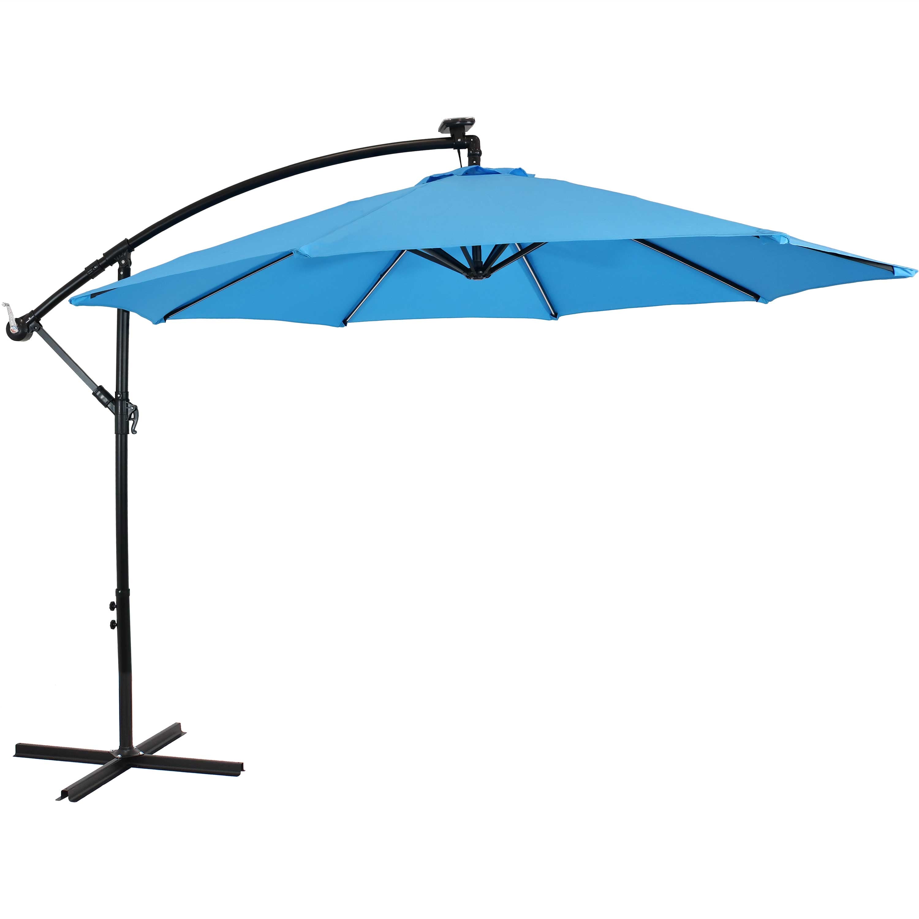 Sunnydaze 10-Foot Offset Patio Umbrella with Solar-Powered LED Lights - Perfect for Outdoor Dining, Poolside Lounging, and Backyard Relaxation
