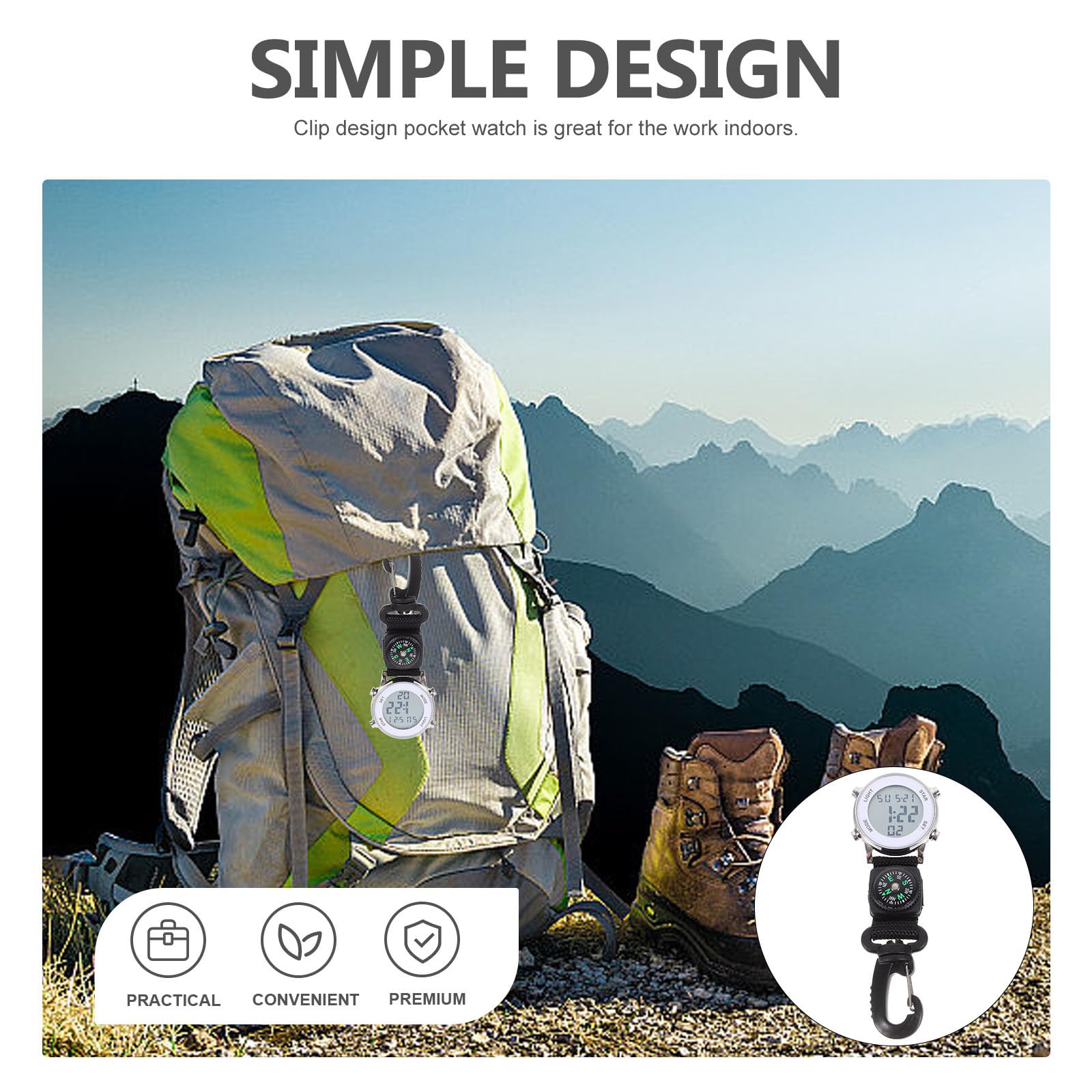 Mikikit Digital Pocket Watch with Clip - Quartz Hanging Buckle for Backpack, Outdoor Sports & Hiking - Perfect for Camping, Travel and Adventure Activities