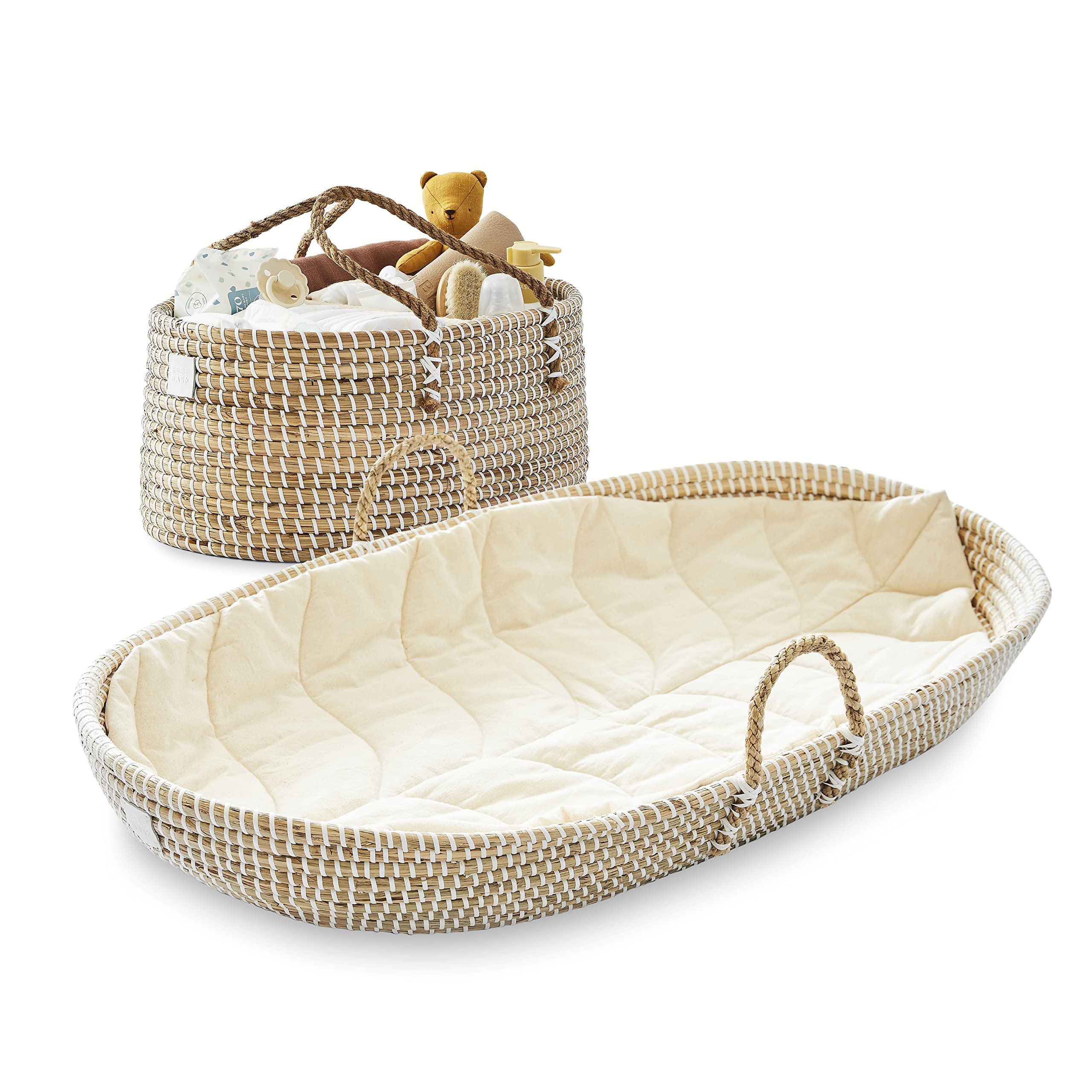 Premium Organic Baby Nursery Bundle - Handmade Matching Baby Changing Basket & Diaper Caddy Organizer Set for Newborn Essentials | Perfect for Baby Showers, Nursery Decor & Diaper Storage Organization