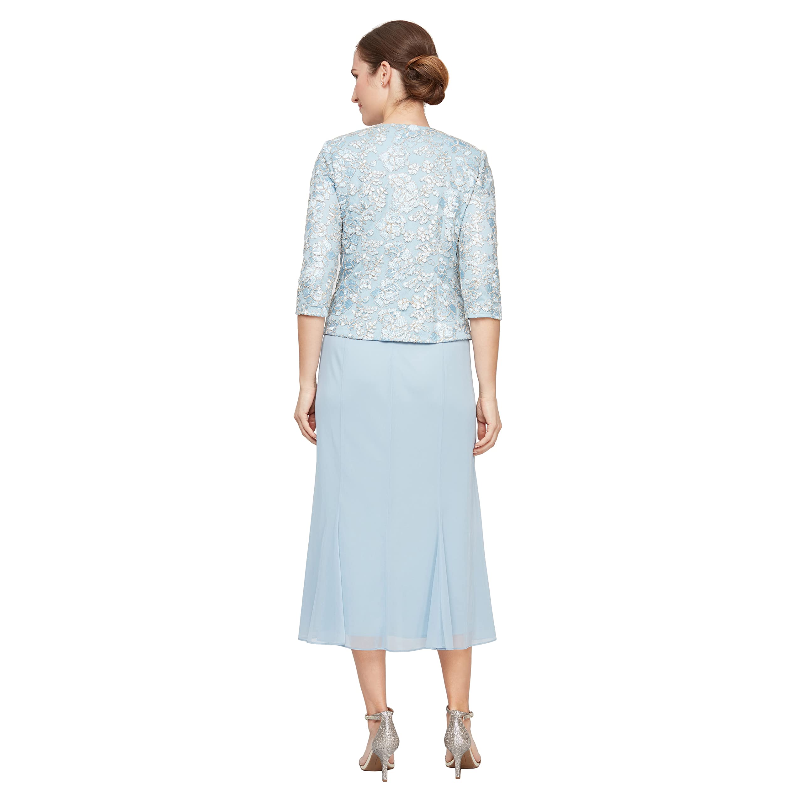 Alex Evenings Women's Plus Size Tea Length Button-Front Jacket Dress - Elegant Formal Attire for Weddings, Parties & Special Occasions