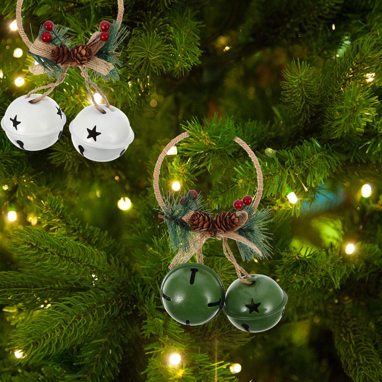 BESPORTBLE 2-Pack Iron Christmas Bells - Rustic Holiday Tree Ornaments for Xmas Decorations, Fireplace Mantel & Front Door Wreath Decor