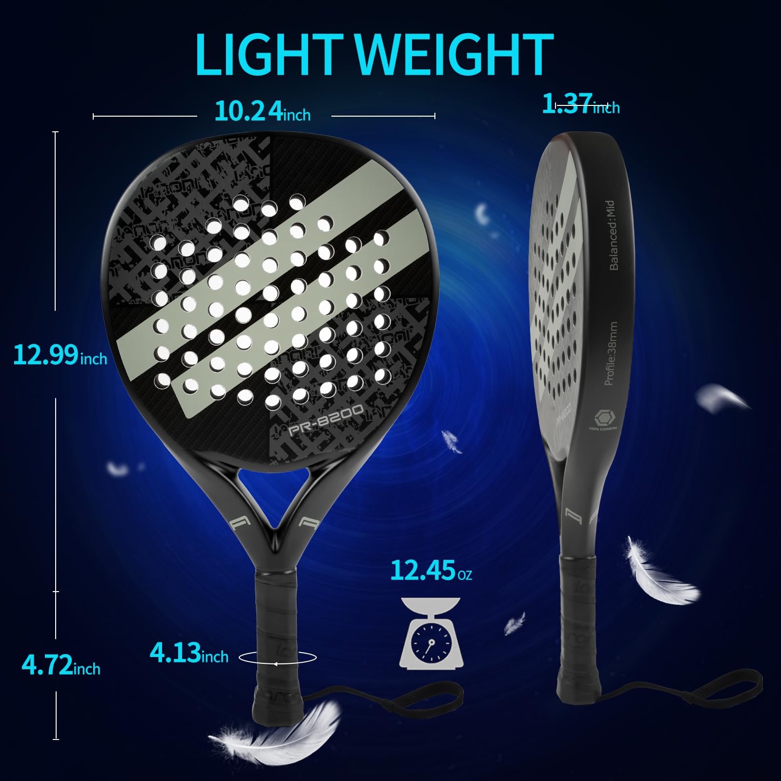 Premium Carbon Fiber Padel Racket with EVA Memory Flex Foam Core - Lightweight Tennis Paddle for Competitive Play & Training - Perfect for Indoor/Outdoor Padel Courts