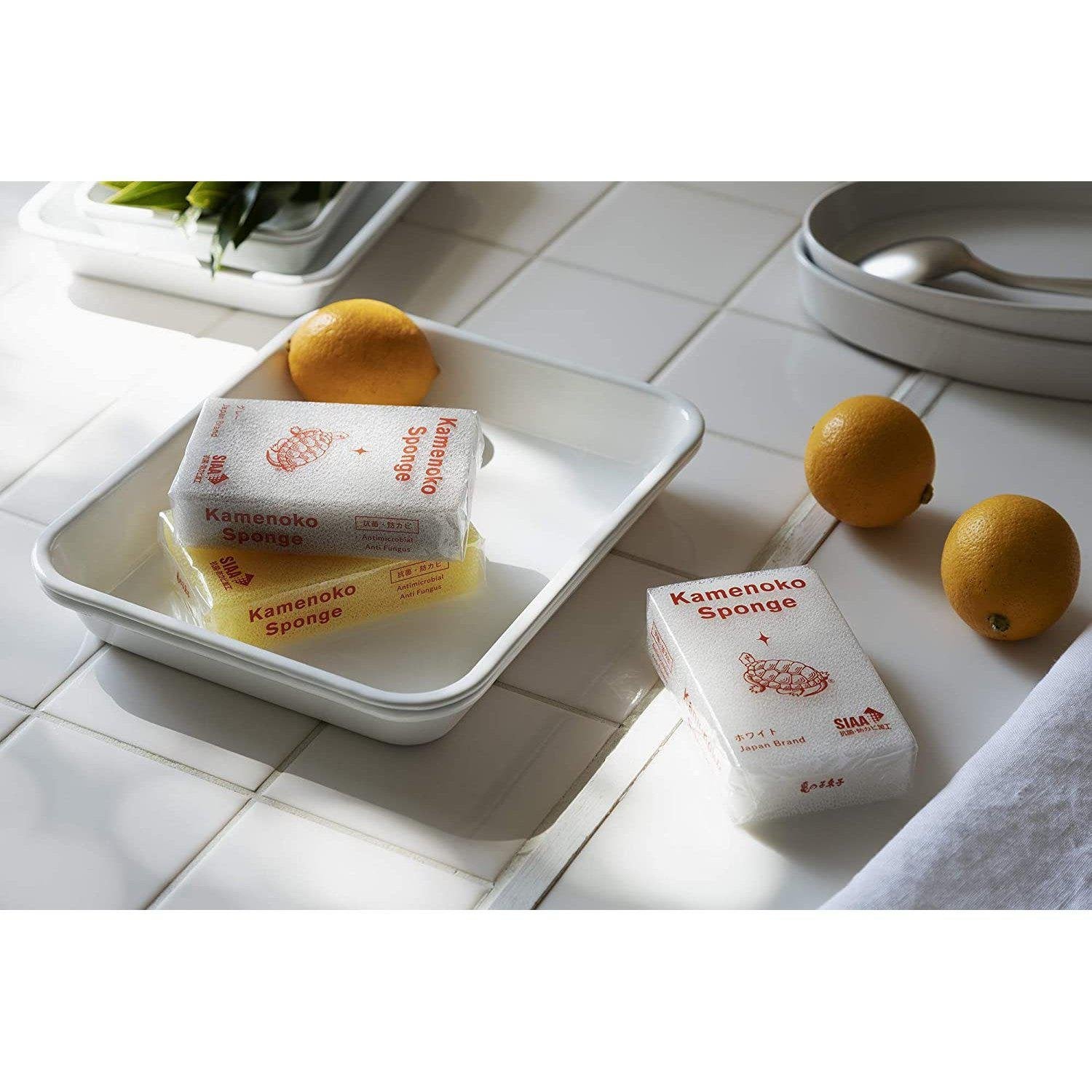 Eco-Friendly Kamenoko Kitchen Sponges - Pack of 3, Yellow | Non-Scratch Scrub Sponges for Dishes, Pots & Pans | Perfect for Daily Kitchen Cleaning & Dishwashing