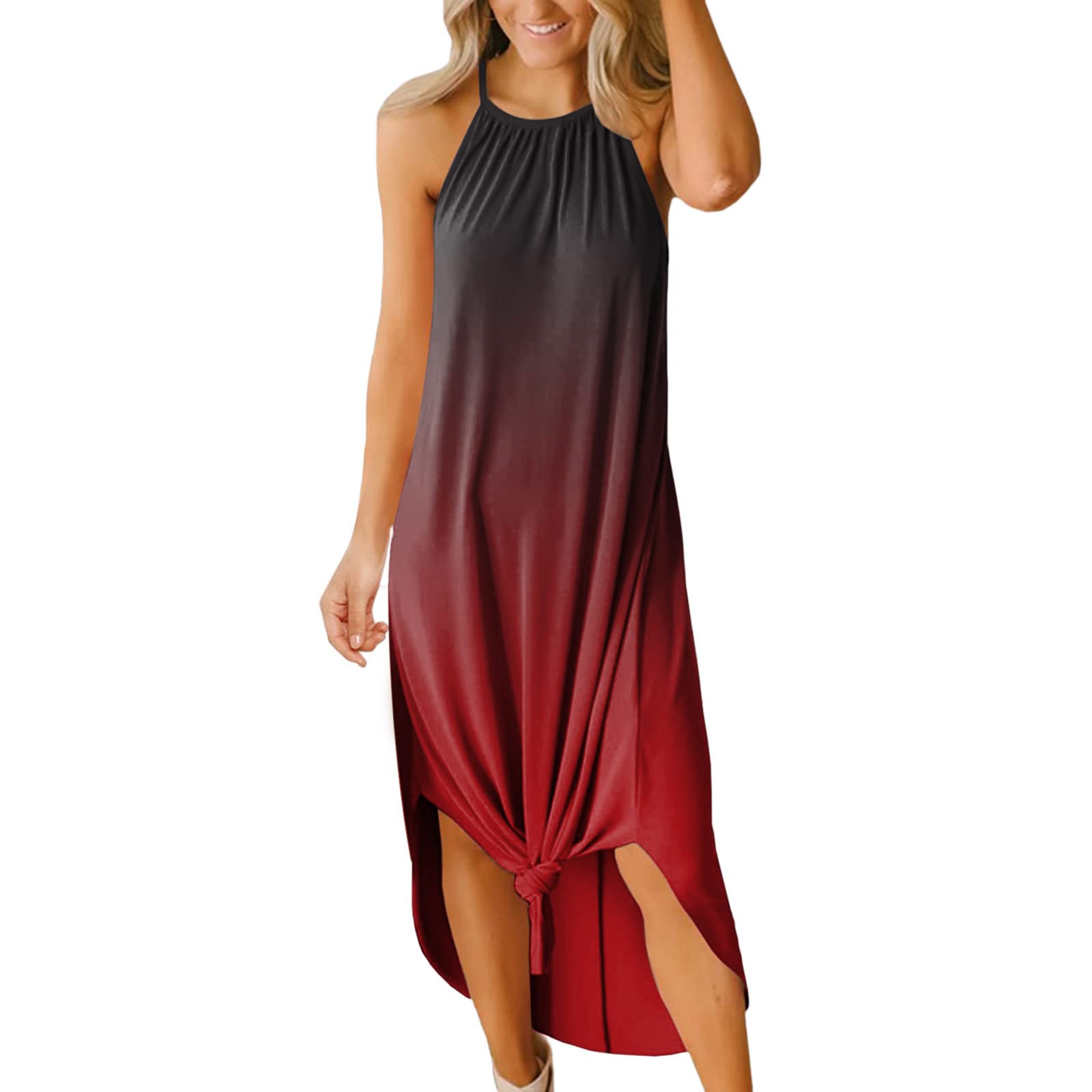 Women's Flowy Sleeveless Gradient Print Maxi Dress - Summer Beach Cover Up, Spring Vacation Outfit, Boho Chic Long Skirt for Casual Wear & Outdoor Activities