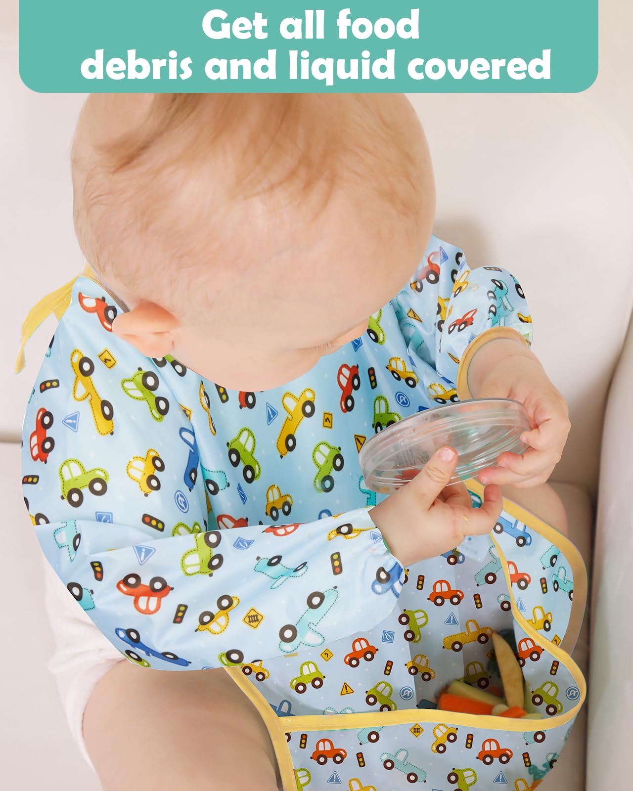 Lictin 3 Pack Baby Bibs for Boys & Girls - Waterproof Long Sleeve Toddler Bibs with Cute Designs - Perfect for Feeding, Mealtime & Messy Play
