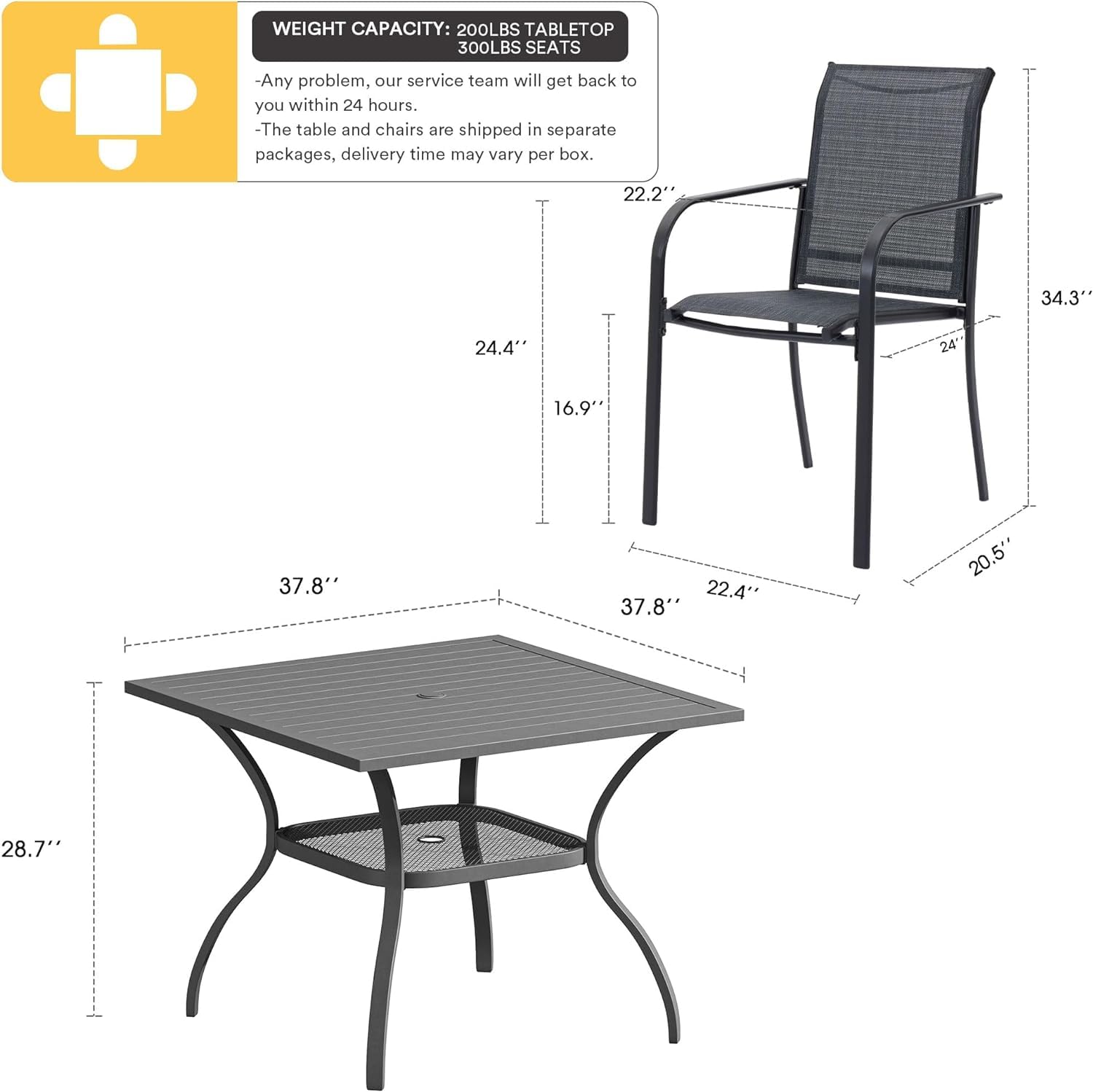 VICLLAX 5-Piece Outdoor Patio Dining Set with Square Table & 4 Stackable Sling Chairs - Grey Weather-Resistant Furniture for Backyard, Garden, Poolside & Deck - Perfect for Outdoor Entertaining & Relaxation