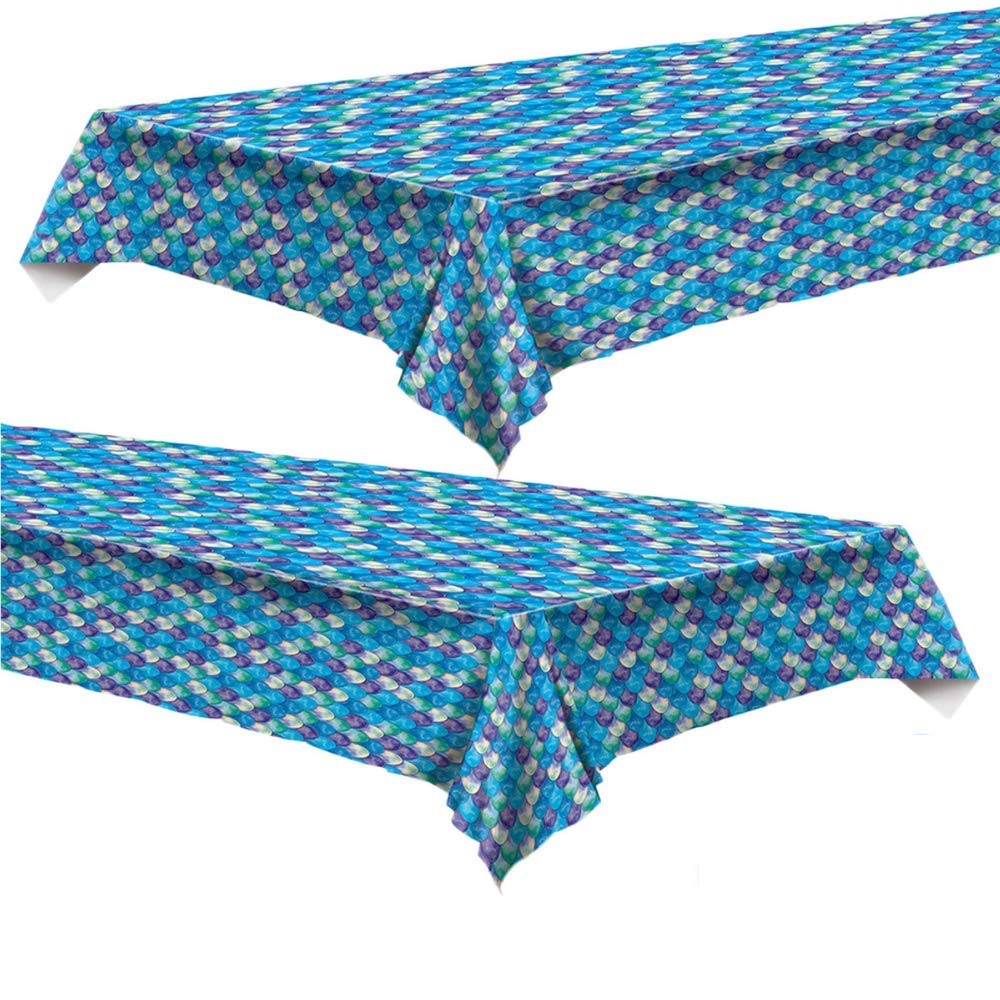 Mermaid Party Supplies - 2 Pack Mermaid Scales Table Covers for Birthday, Baby Shower & Themed Events - Waterproof & Reusable Decorations