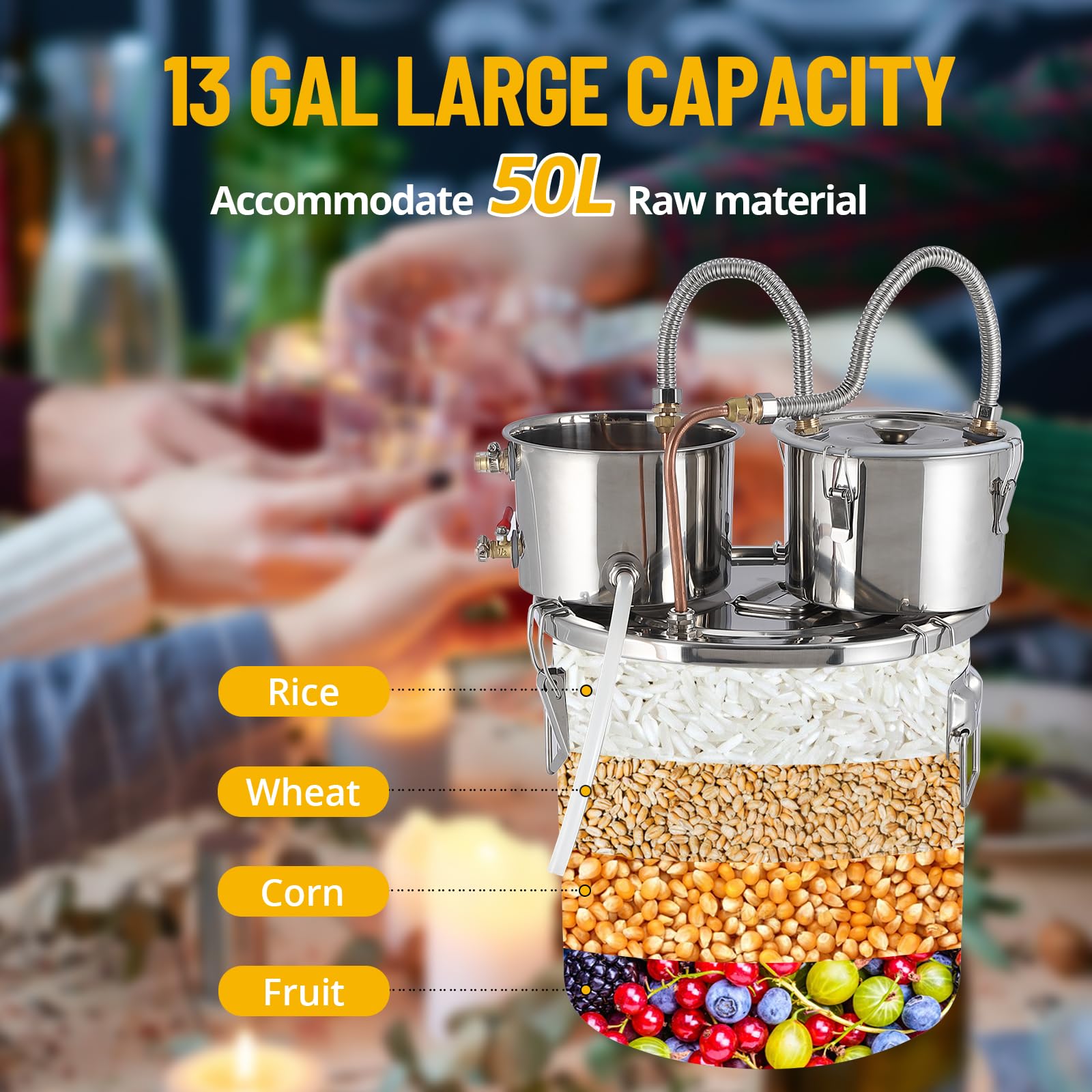 GARVEE 3 Gallon Double Chilled Alcohol Still - Stainless Steel Home Distilling Kit with Copper Tubing & Built-in Thermometer | Multi-Purpose 3 Pot Distiller for Whiskey, Brandy, Moonshine | Perfect for Home Brewing, DIY Spirits & Craft Distillation