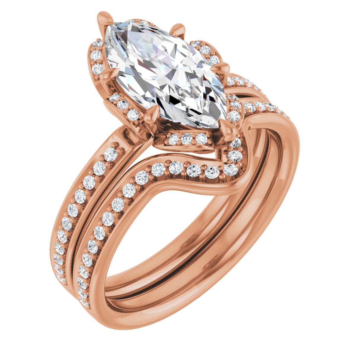 1-2 Ct Marquise Cut Moissanite Engagement & Wedding Bridal Ring Set in 10K/14K/18K Gold or 925 Sterling Silver - Rose Gold Christmas Gift for Women, Anniversary, Proposal, Valentine's Day