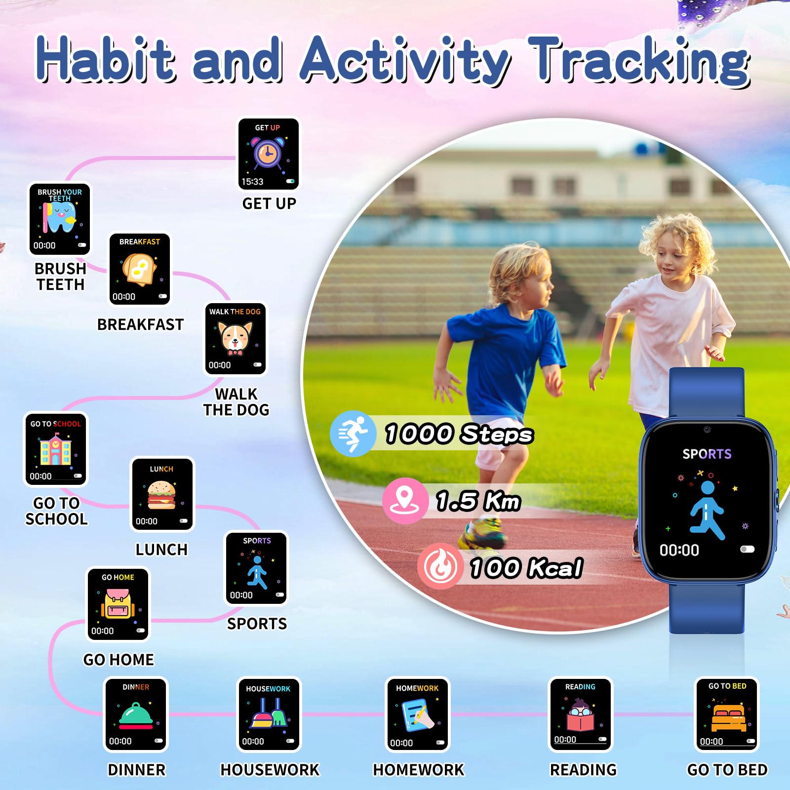 Smart Watch for Kids Ages 4-12 - HD Touch Screen with Puzzle Games, Habit Tracker, Audio Books & Learning Cards - Pedometer, Camera & Alarm Clock - Perfect Educational Birthday Gift for Girls & Boys (Pink) - Ideal for School, Playtime & Outdoor Activities