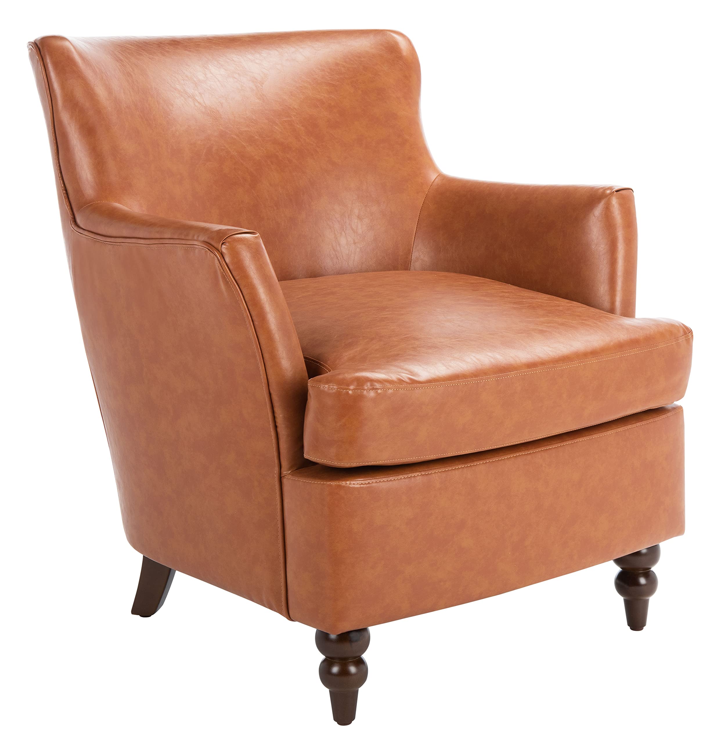 SAFAVIEH Levin Cognac Faux Leather Club Chair with Walnut Accent - Modern Living Room Furniture for Home Office, Lounge & Reading Nook