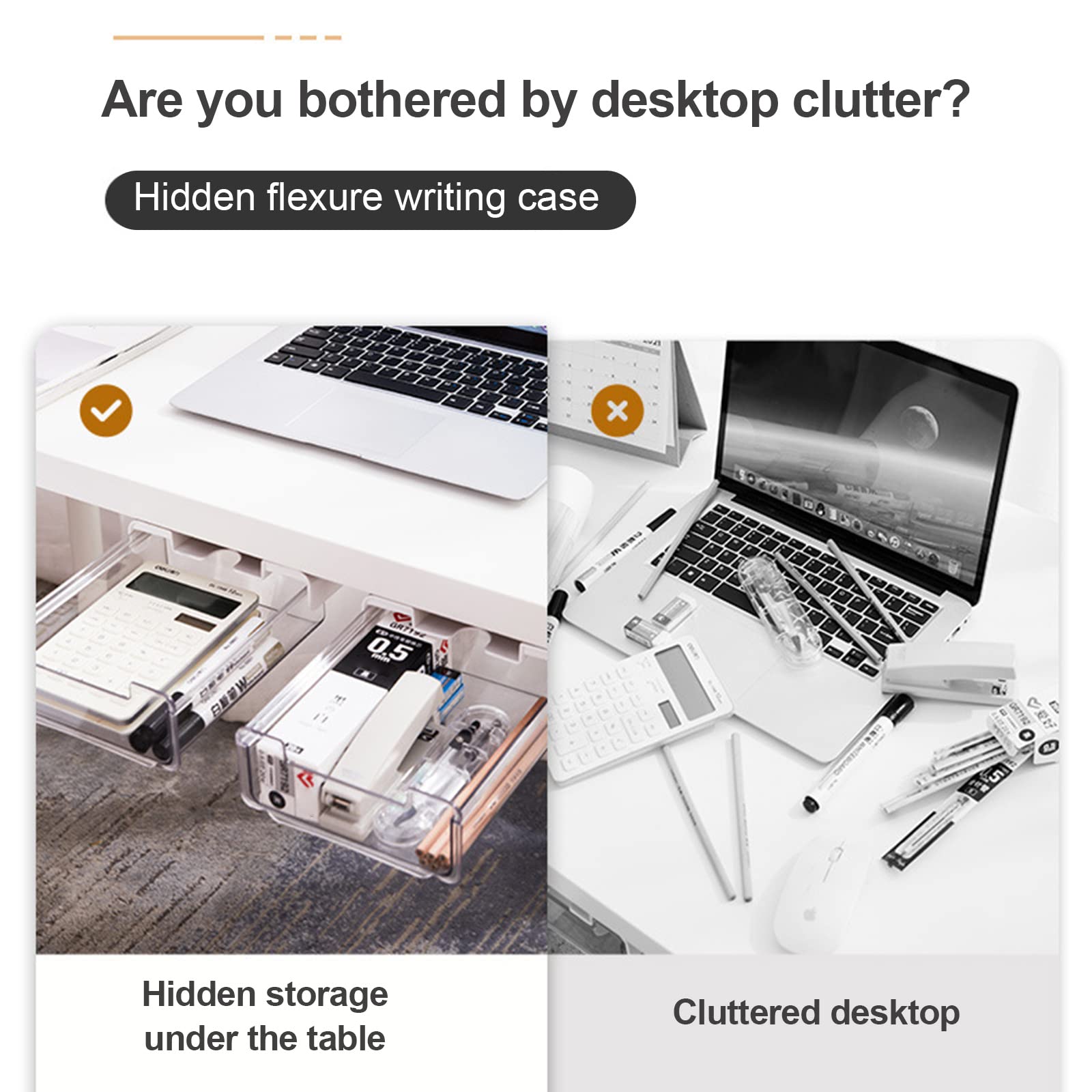 2-Pack Under Desk Drawer Organizer with Self-Adhesive Mount - Slide-Out Storage for Office & Home - Perfect for Organizing Stationery, Files & Small Items (Space-Saving Desk Solution)