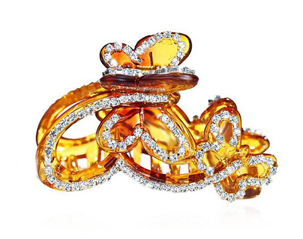 Exquisite Rhinestone Butterfly Hair Clip - Acrylic Jaw Clip for Women, Crystal Hair Claw Pin, Brown Hair Accessories | Perfect for Weddings, Parties & Everyday Style