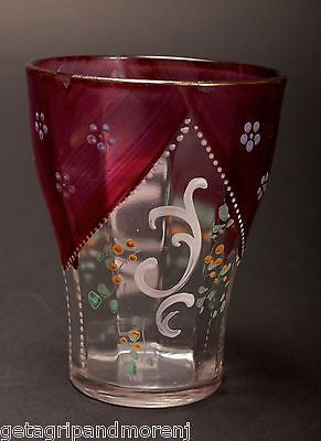 Hand-Painted Czech Bohemian Glass Pitcher and 4 Glasses Set - Red Floral Design for Wine, Juice & Water - Perfect for Parties, Weddings & Home Decor