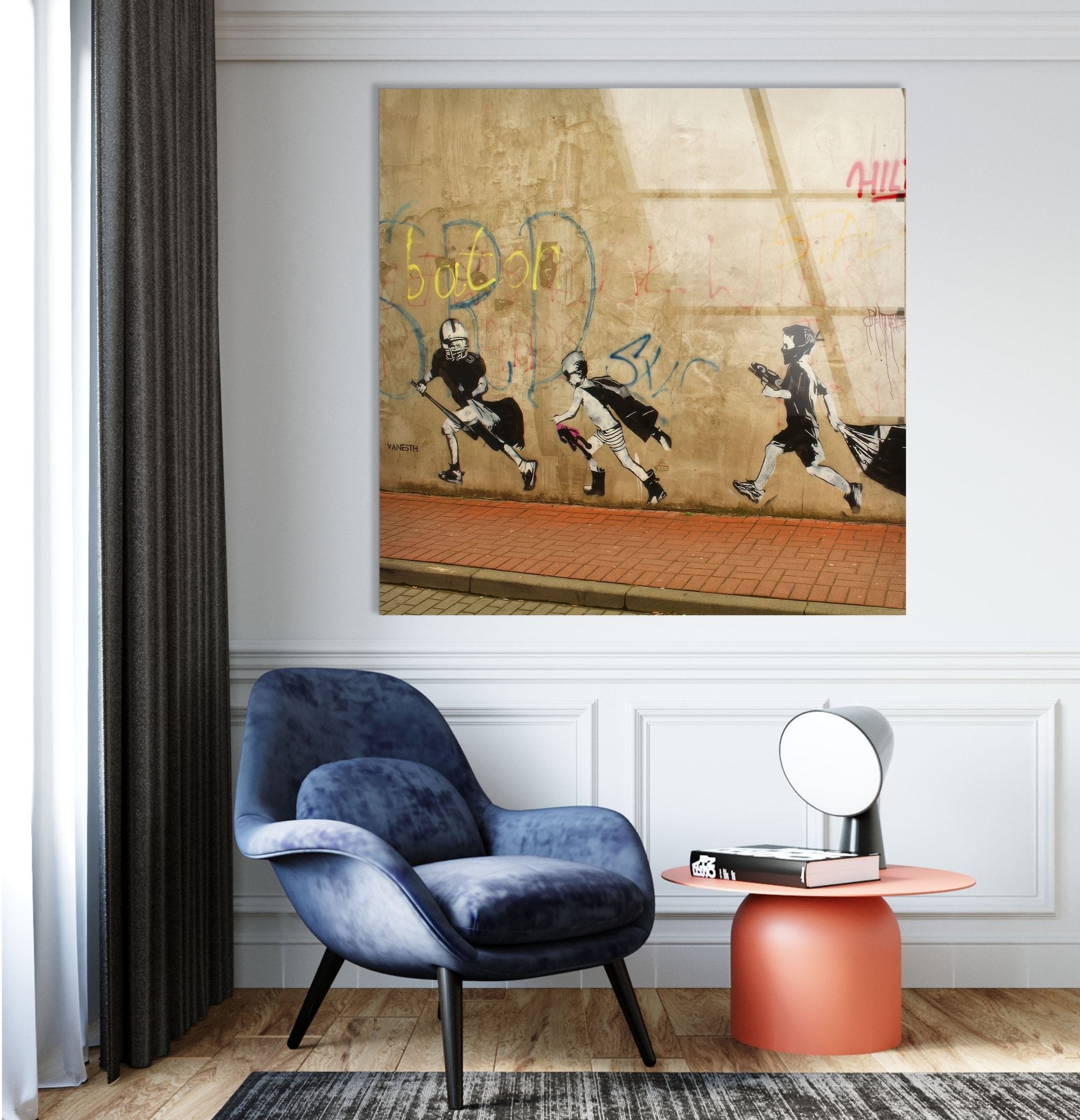Banksy Boys Heroes Glass Wall Art - Modern Street Art Decor for Living Room, Bedroom & Office - Unique Gift for Art Lovers