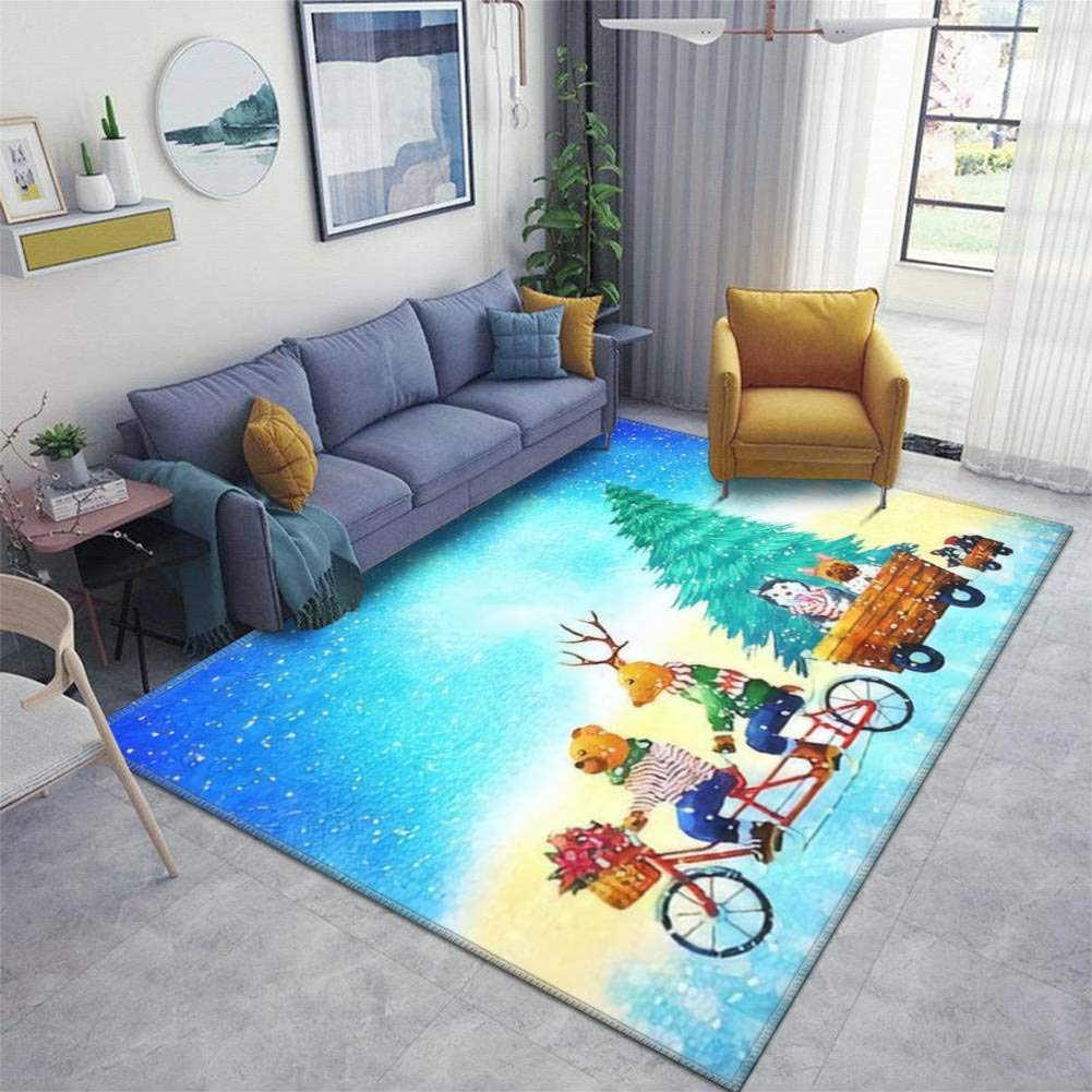 Non-Slip Christmas Animal Watercolor Area Rug - Happy New Year Floor Mat, Soft Indoor/Outdoor Runner for Living Room, Nursery, Door Mat | Perfect for Holiday Decor & Home Coziness