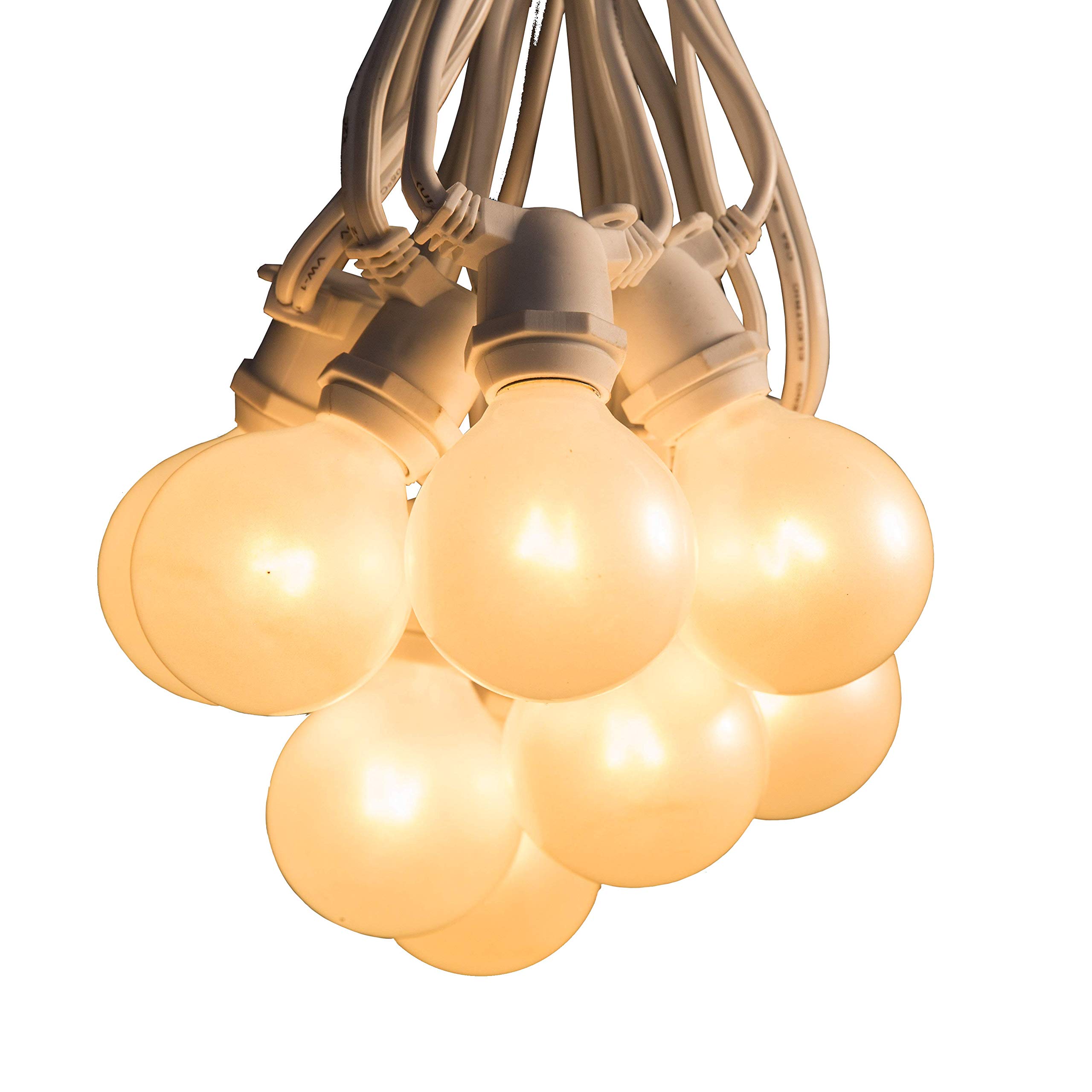 50ft Commercial Outdoor Patio String Lights with 40 Sockets & White Pearl G50 Bulbs - Weatherproof Globe Lights for Garden, Wedding, Restaurant Decor