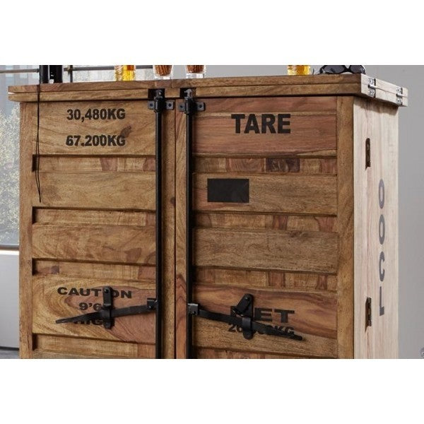 Earth Wood Container Style Bar Cabinet - Solid Wood Large 100x60x130cm - Perfect for Home Bar, Living Room, and Dining Room Decor
