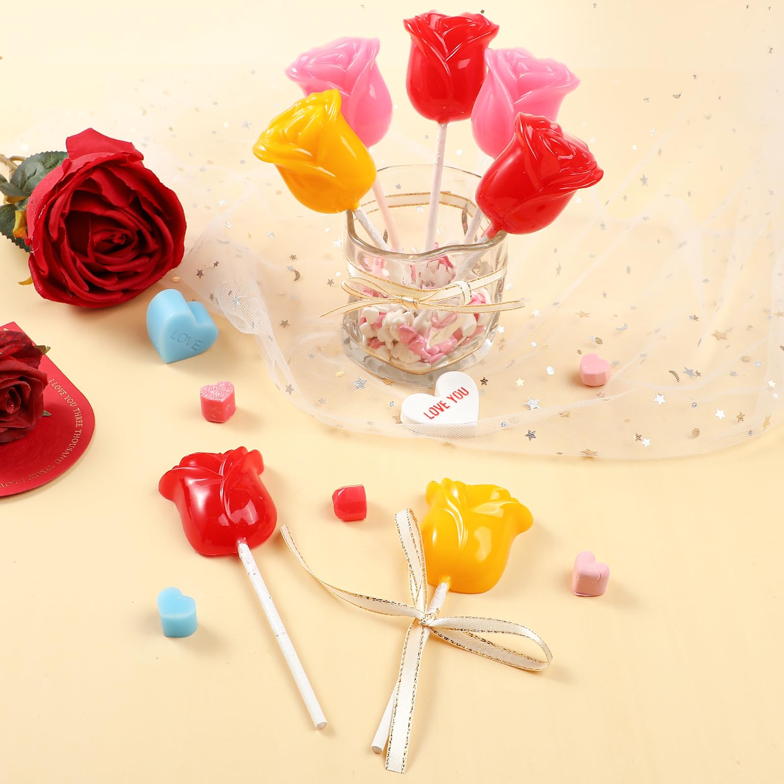 Webake 3D Rose Lollipop Molds - 2Pcs Silicone Chocolate Candy Molds with Sticks for DIY Cupcake Decorations, Homemade Suckers & Chocolate Making - Perfect for Birthday Parties, Wedding Favors & Candy Gifts