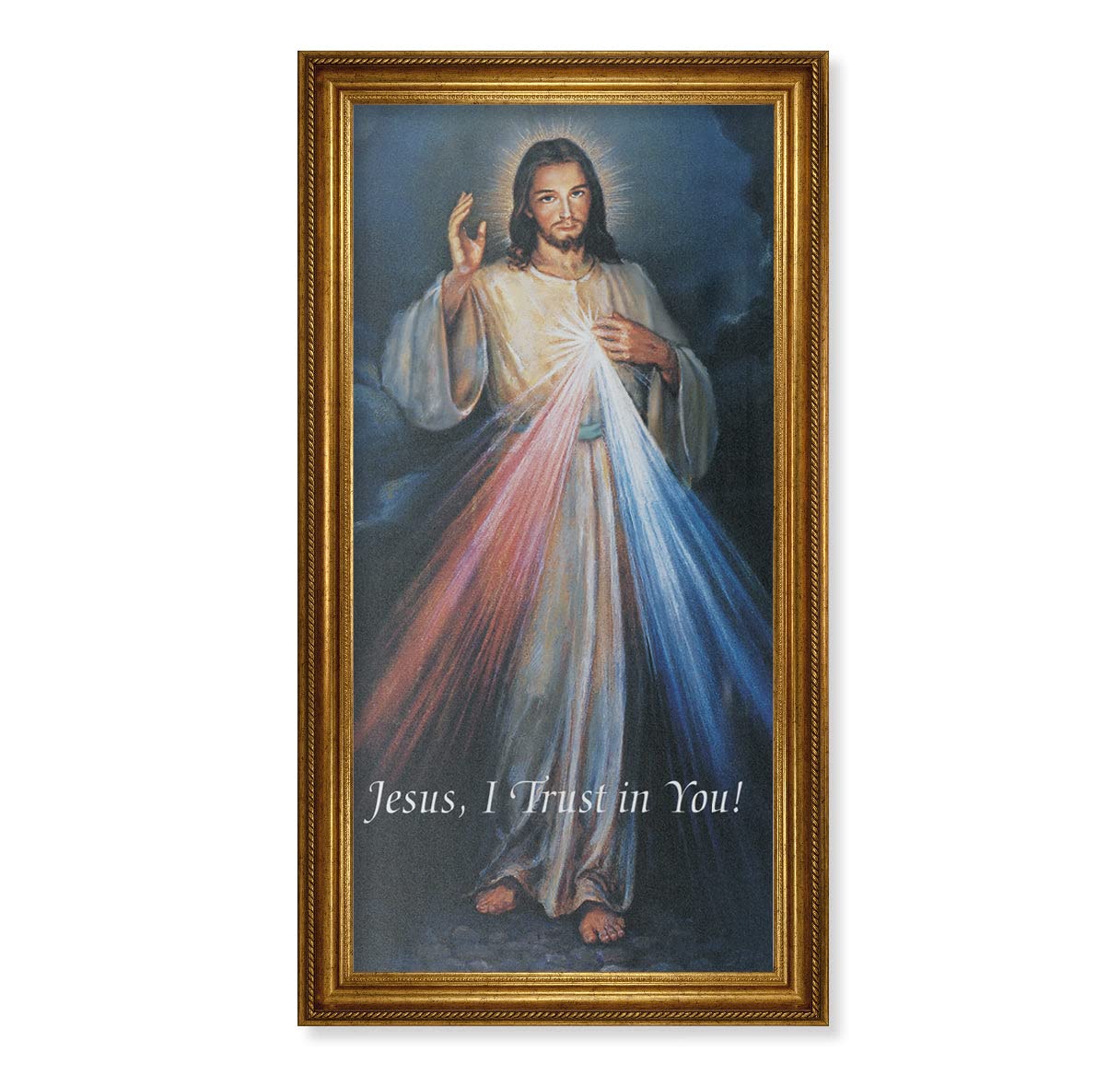 Divine Mercy Framed Canvas Wall Art - Extra Large Religious Home Decor with Antique Gold Leaf Frame & Roping Edge - Perfect for Living Room, Bedroom, Church & Prayer Space