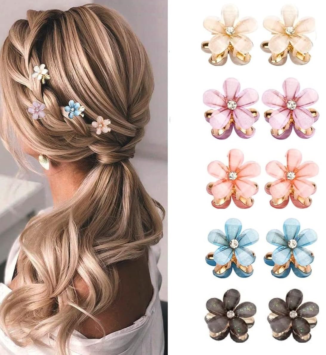 Elegant Crystal French Barrette Hair Clips for Women & Girls - 10-Pack Multicolor Hair Accessories | Perfect for Weddings, Parties & Everyday Styling