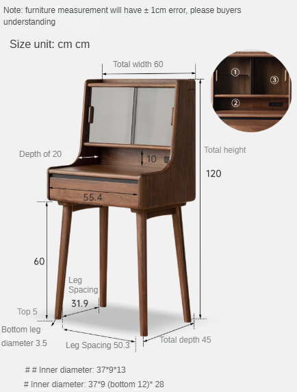 Black Walnut Solid Wood Lighted Vanity Dressing Table with Mirror - Elegant Makeup Desk for Bedroom, Bathroom, or Boudoir