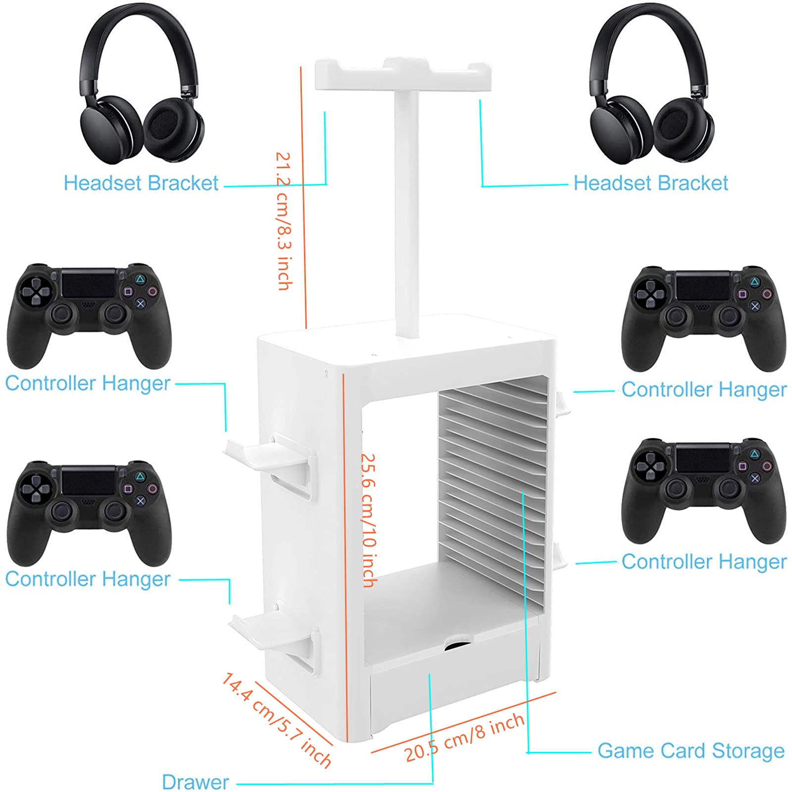 RIXOW PS5 Game Storage Stand - Holds 10 Games, 4 Controllers & 2 Headsets - Universal Organizer for PlayStation 5/PS4/Slim/Pro - Perfect for Gaming Setup & Media Storage
