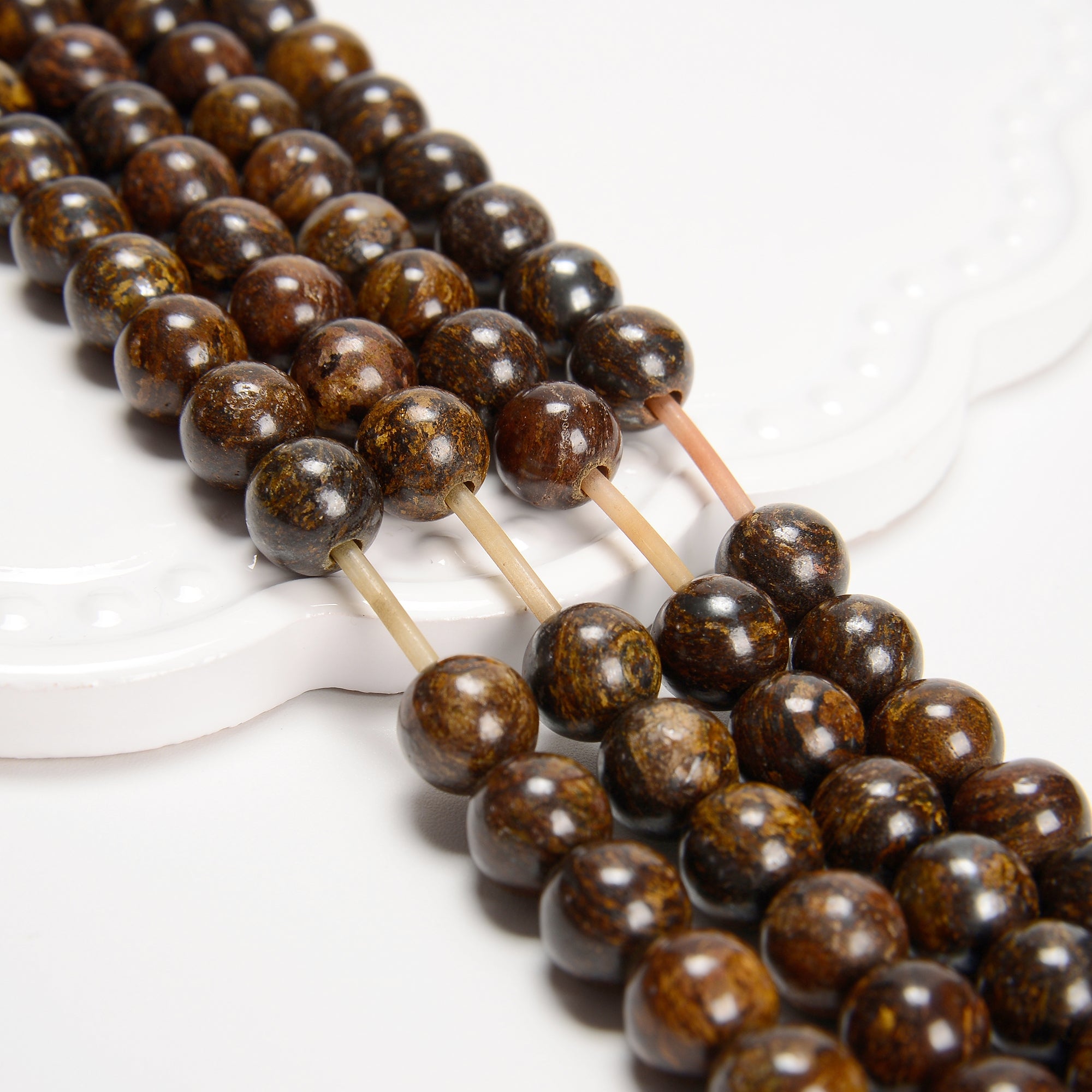 2.0mm Large Hole Bronzite Smooth Round Beads - 8mm, 10mm Size - 15.5 Inch Strand for Jewelry Making, DIY Bracelets, Necklaces & Craft Projects