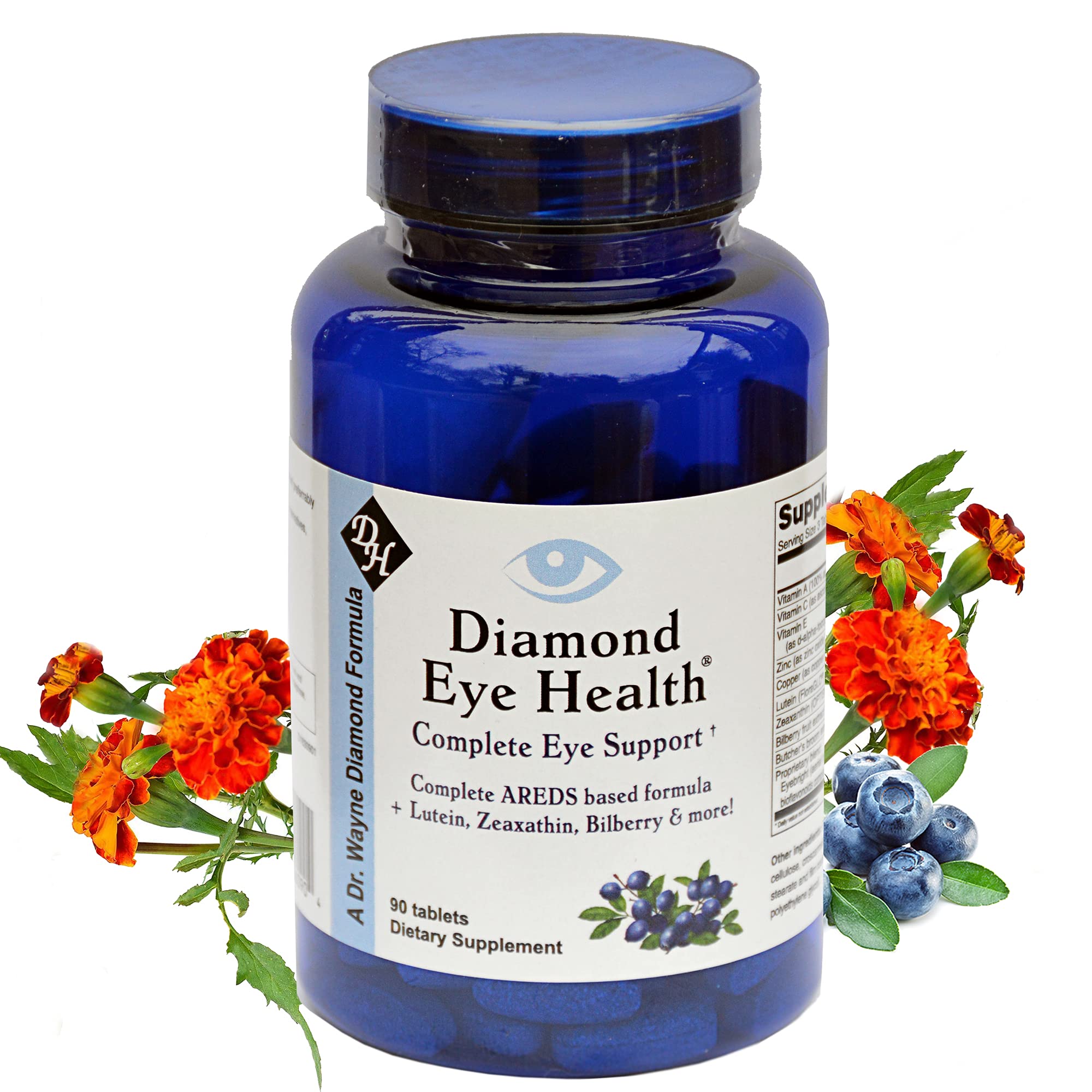 Diamond Eye Health - Natural Eye Vitamins for Complete Vision Support & Healthy Aging Eyes - Vegan, Gluten-Free, Dairy-Free Supplement (90 Capsules) | Daily Eye Care for Computer Users & Night Vision Support